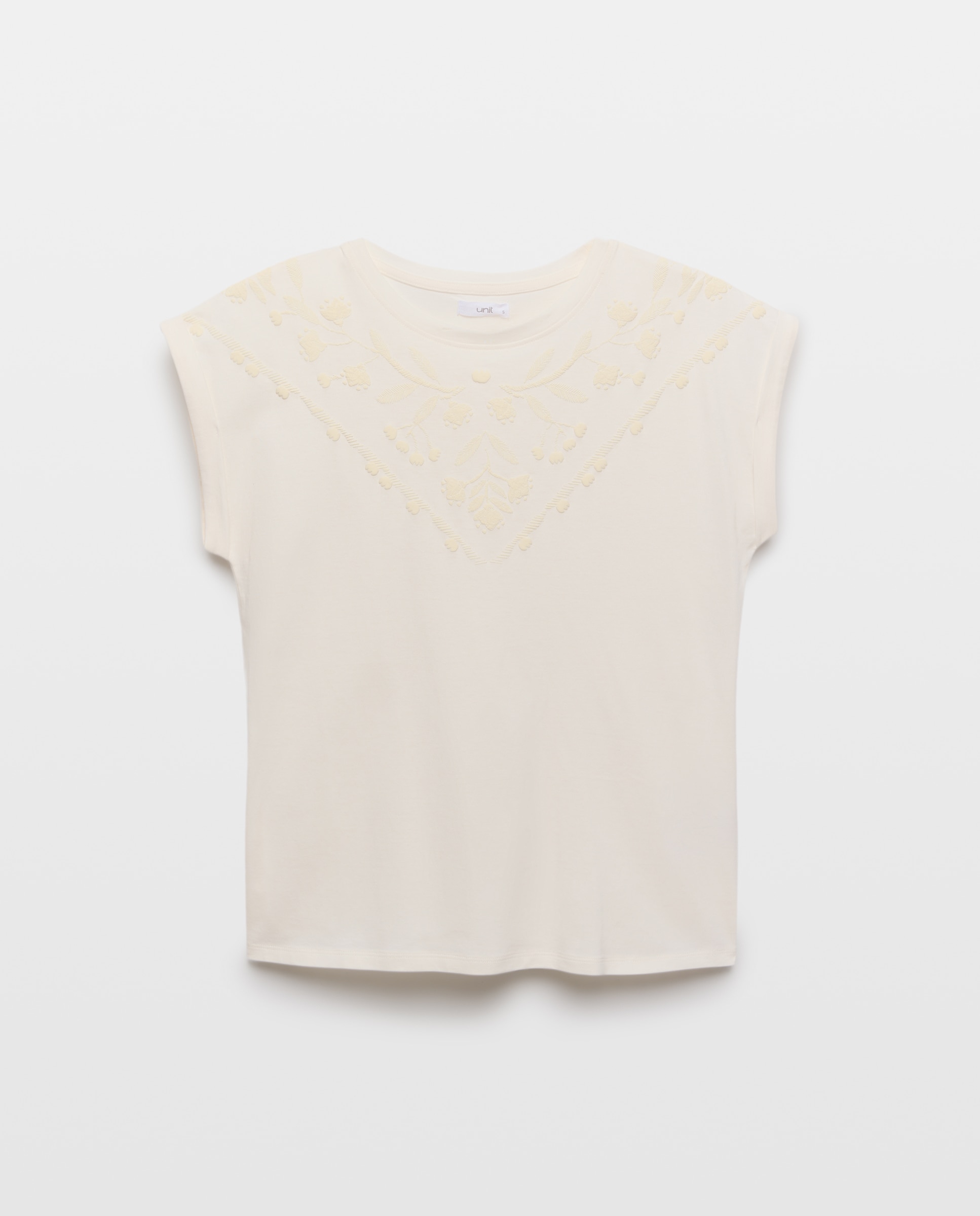 Camiseta de mujer cuello caja puff print 120 Crudo-4