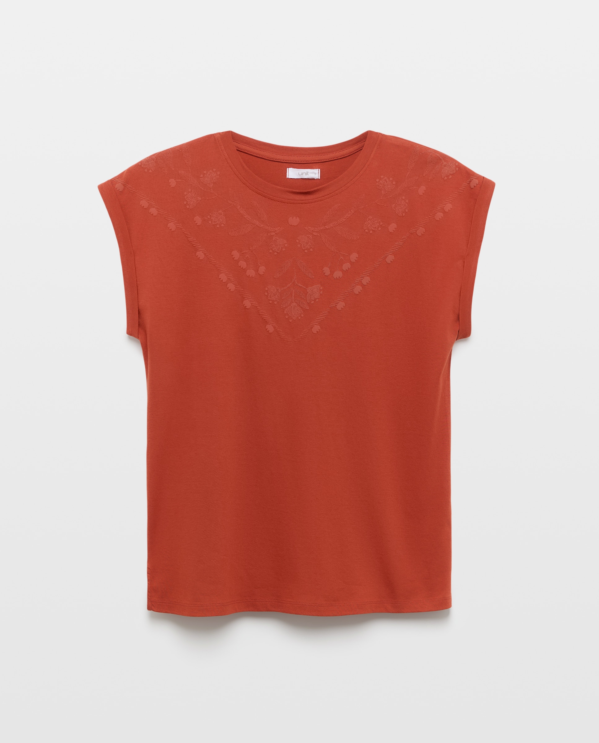 Camiseta de mujer cuello caja puff print Naranja quemado-4