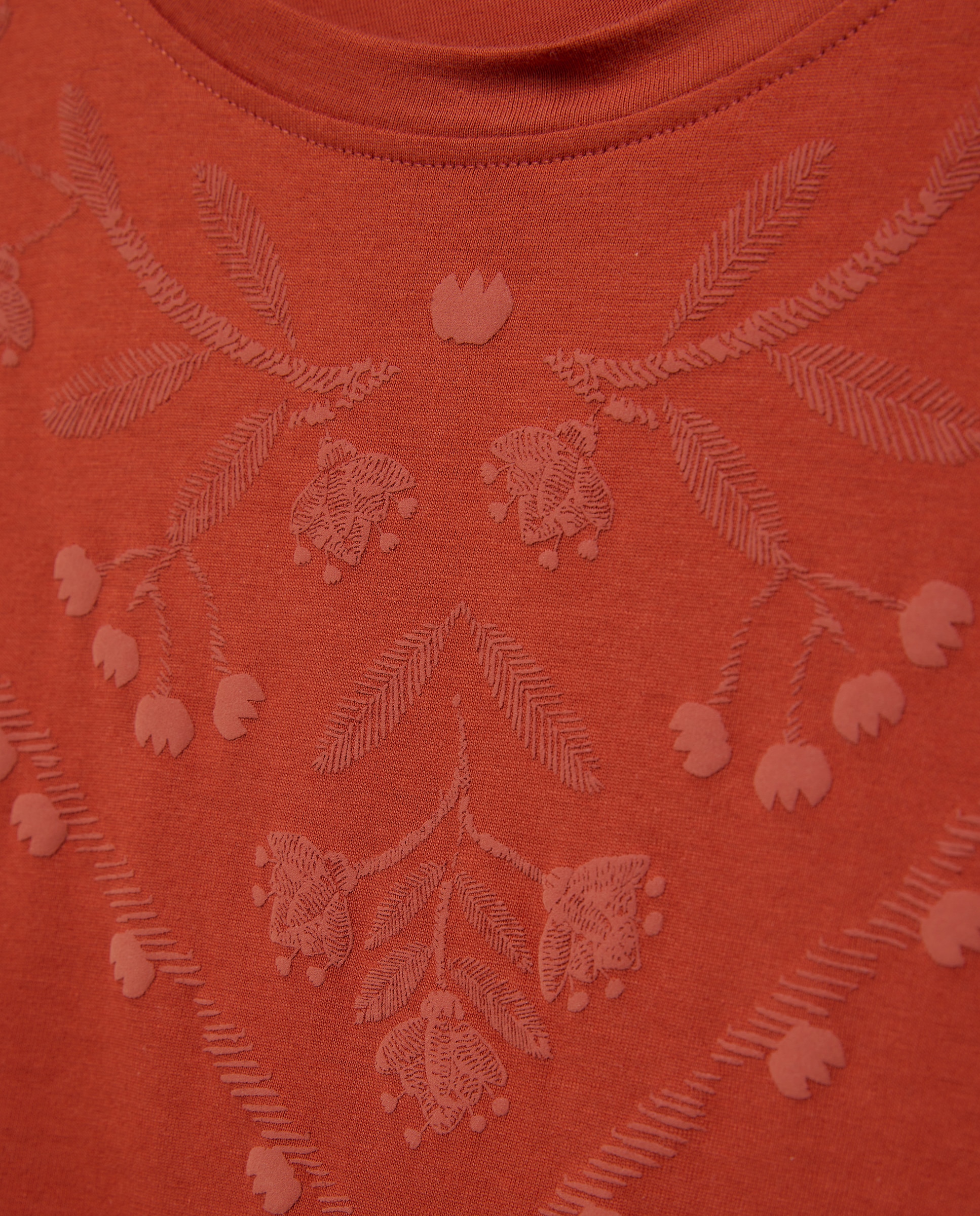 Camiseta de mujer cuello caja puff print Naranja quemado-5