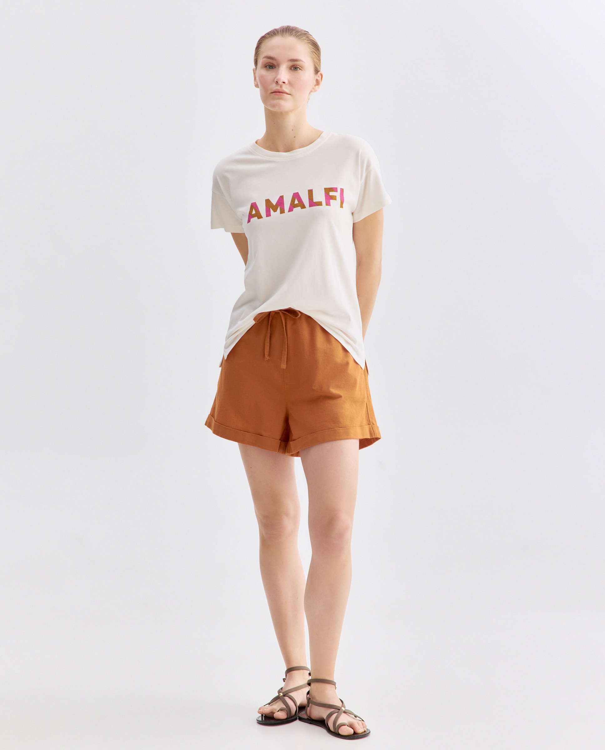 Camiseta estampada de mujer cuello caja Blanco-2