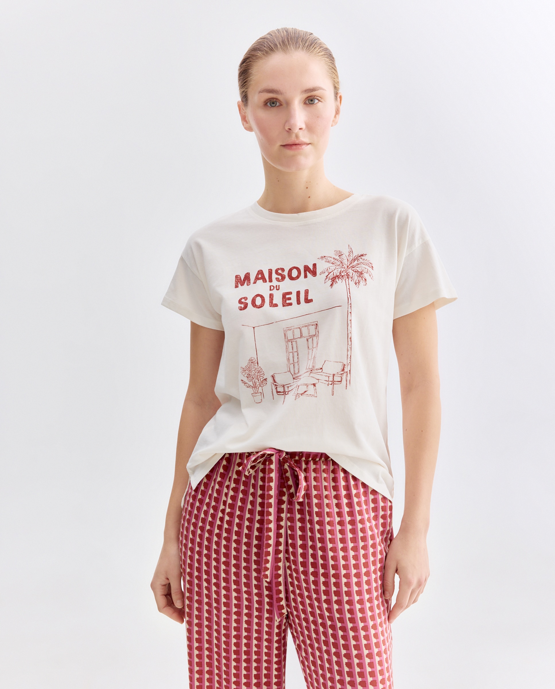 Camiseta estampada de mujer cuello caja Multicolor-1