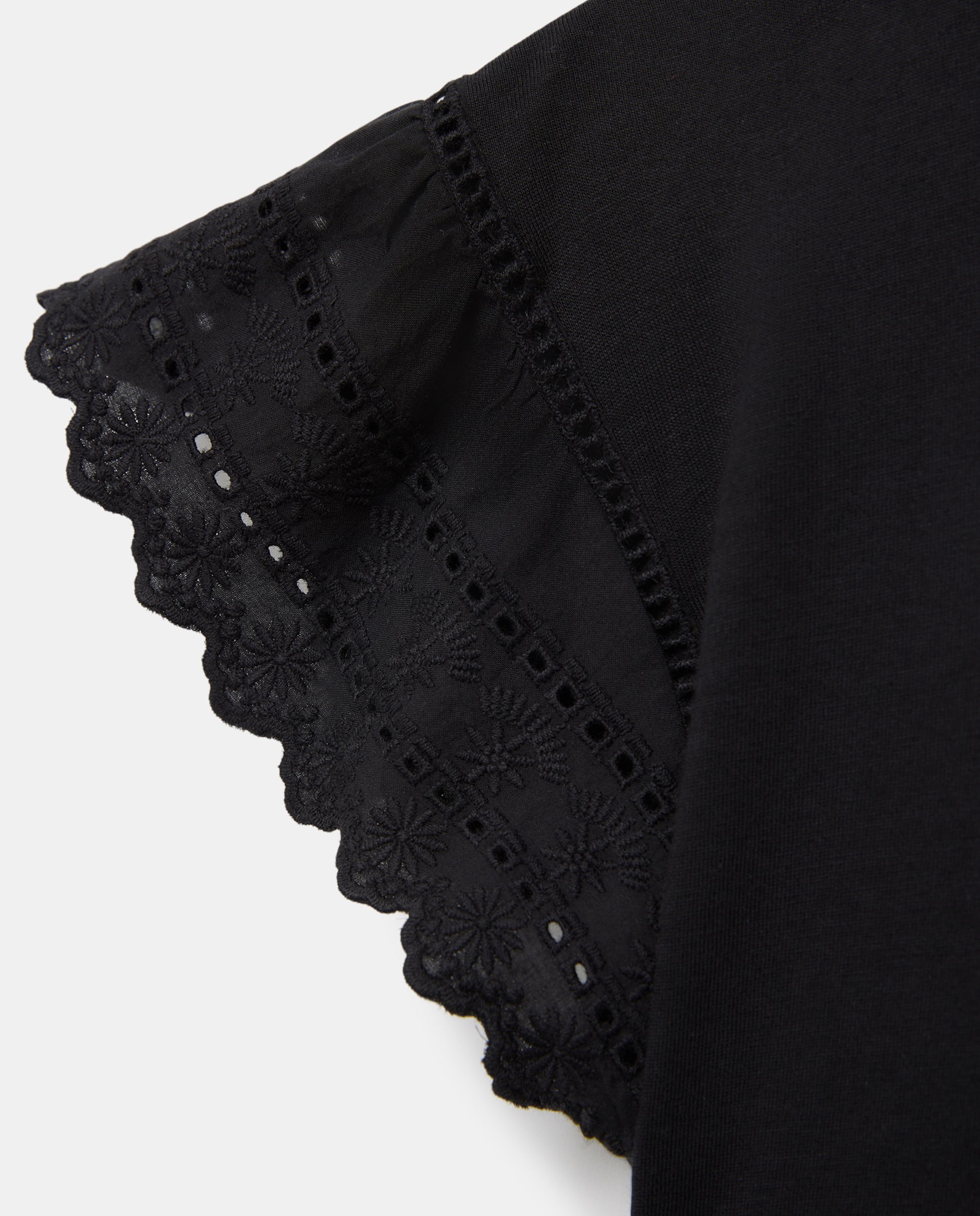 Camiseta de mujer cuello caja manga romántica Negro-5