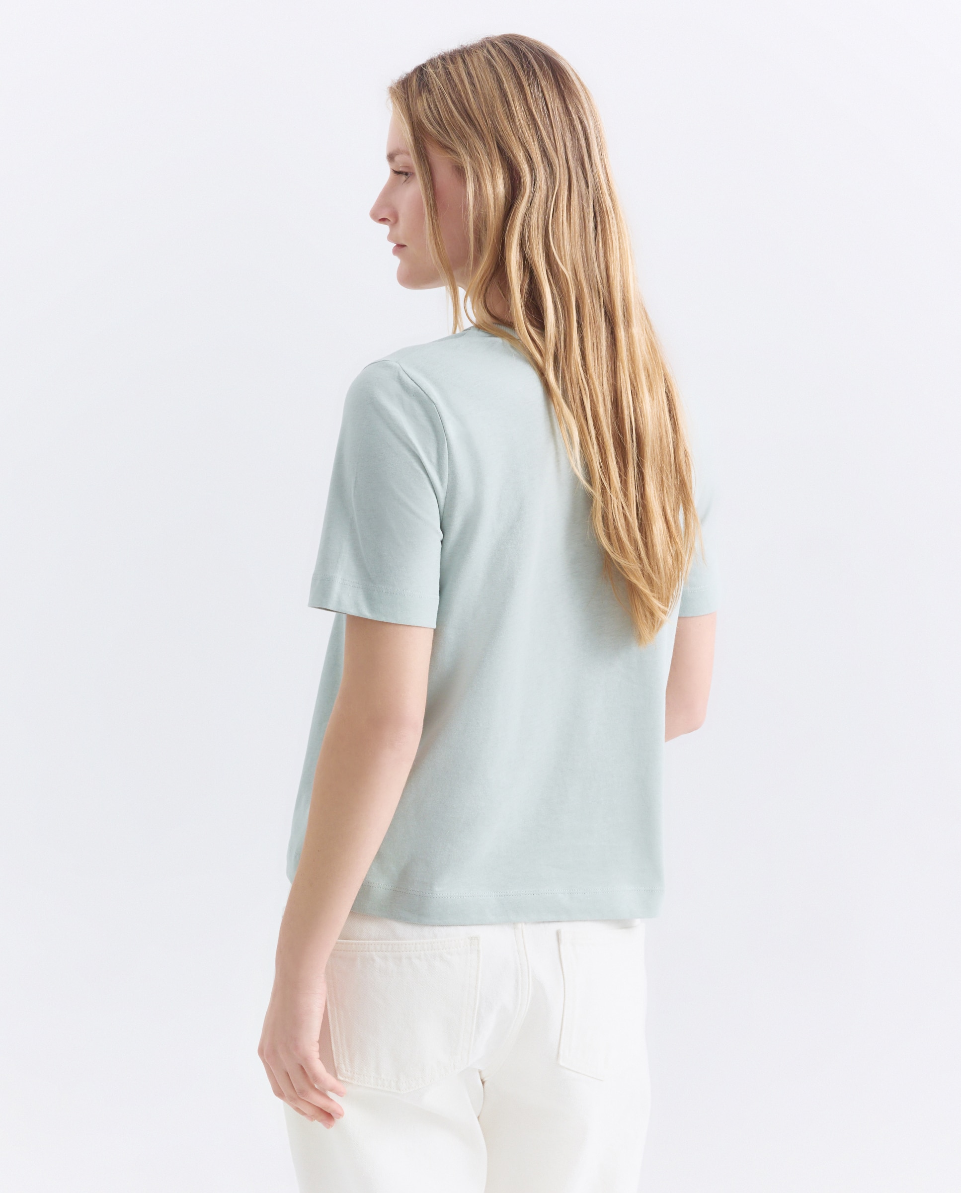 Camiseta básica de mujer cuello caja 582 Verde agua-3