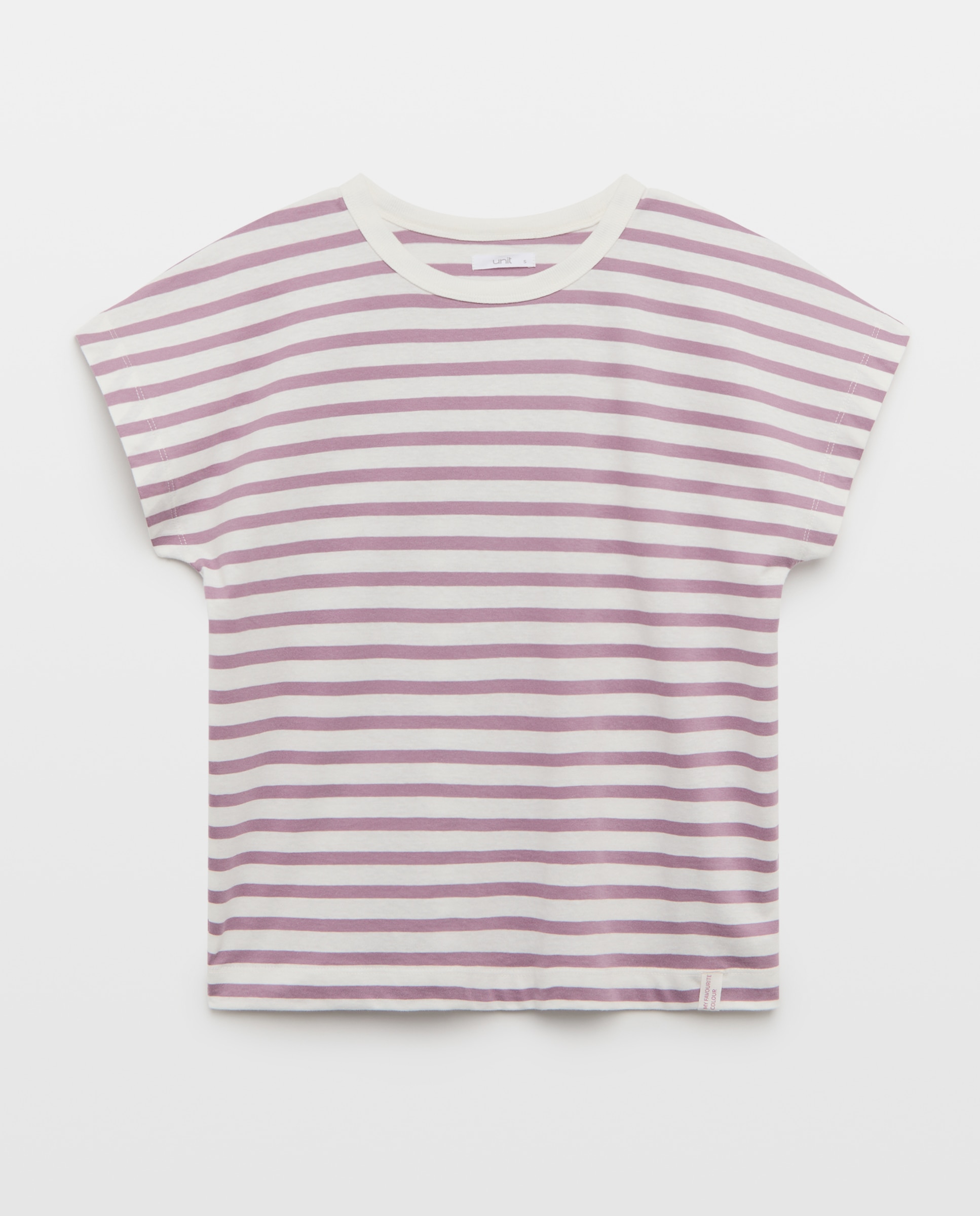 Camiseta básica de mujer cuello caja rayas Morado-4