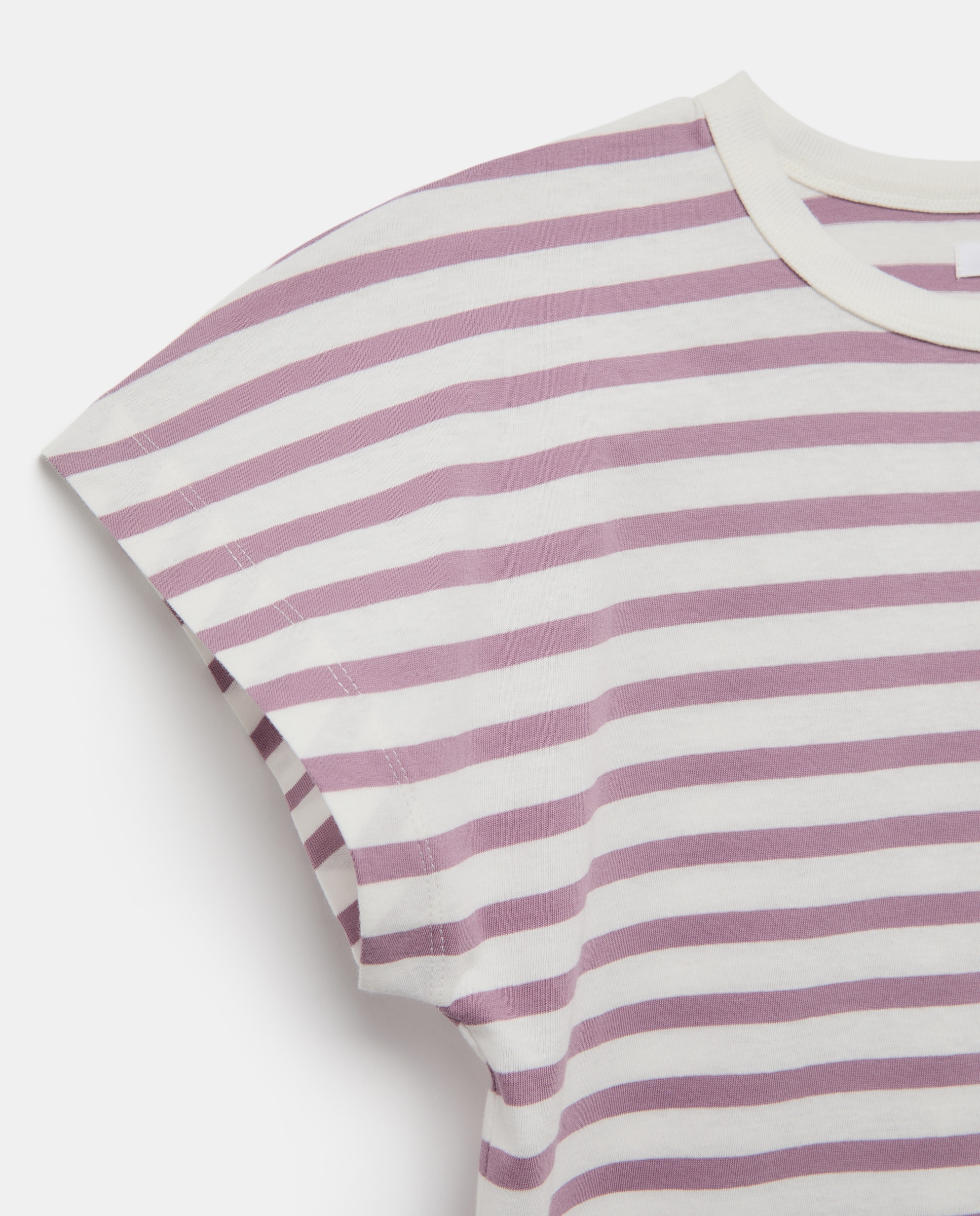 Camiseta básica de mujer cuello caja rayas Morado-5