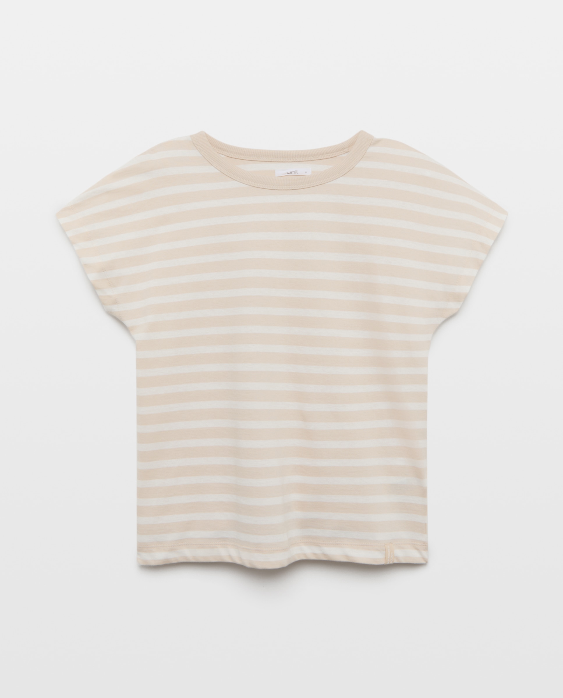 Camiseta básica de mujer cuello caja rayas Blanco-4