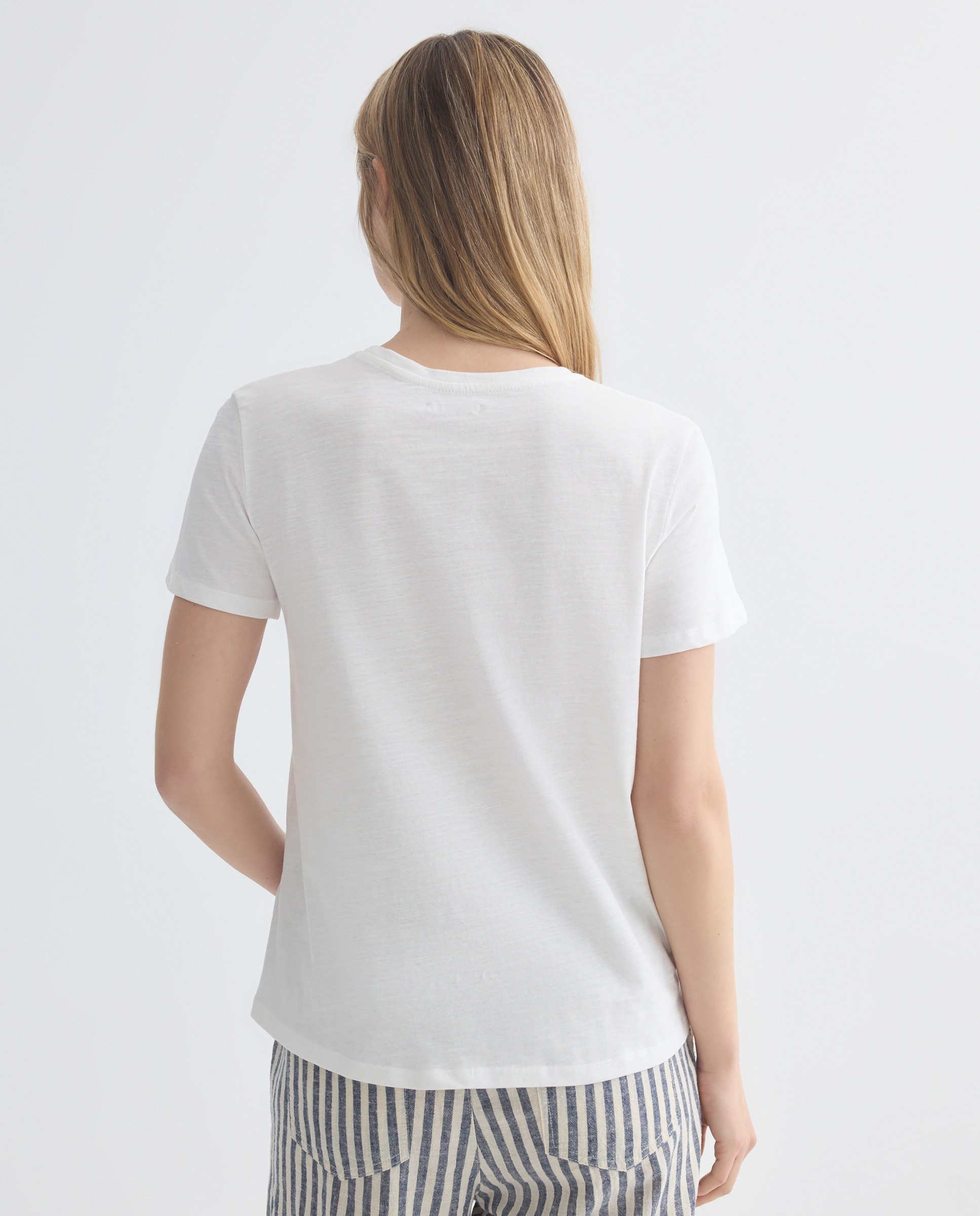 Camiseta estampada de mujer cuello caja Azul-3