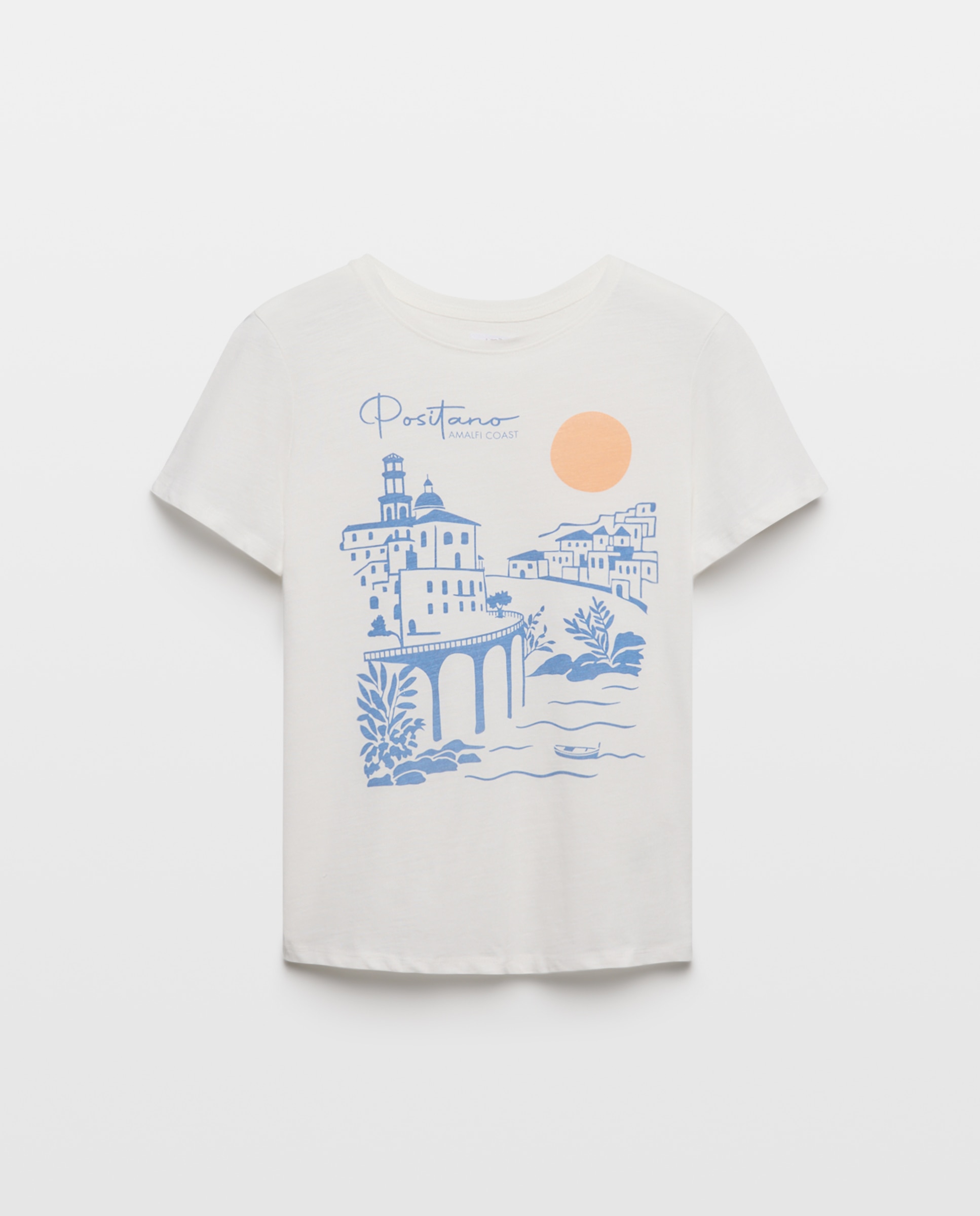 Camiseta estampada de mujer cuello caja Azul-4
