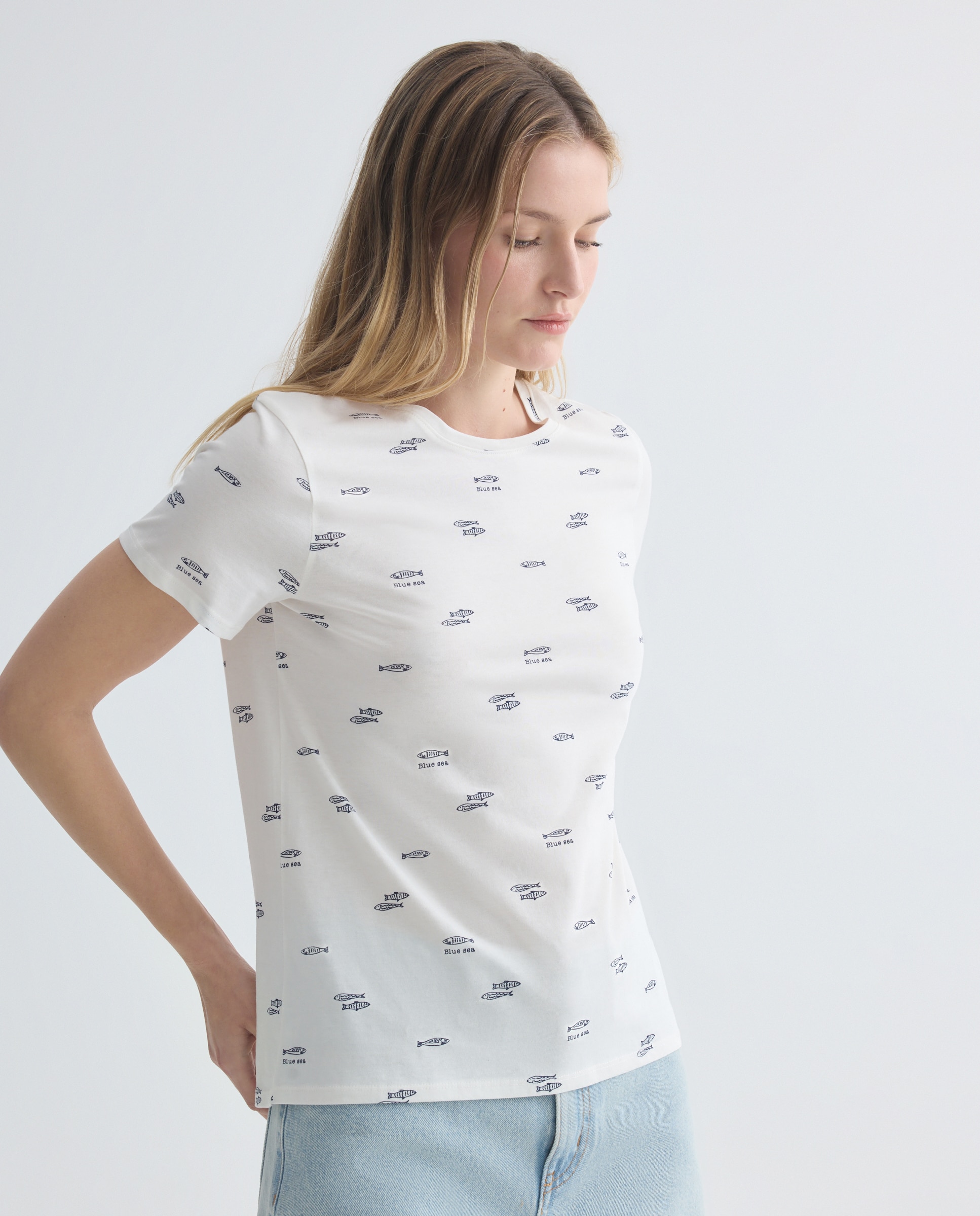 Imagen 0 de Camiseta estampada de mujer cuello caja