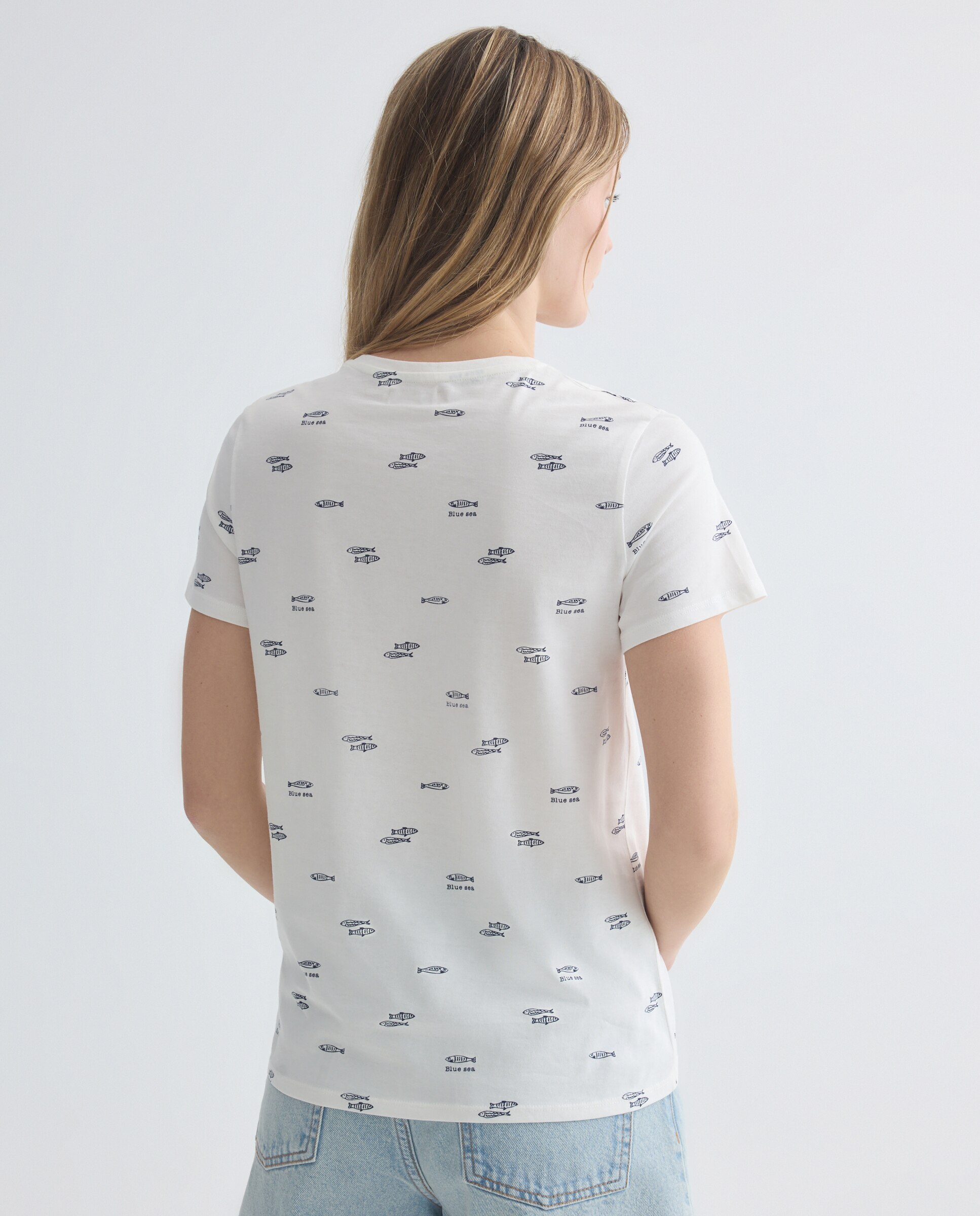 Camiseta estampada de mujer cuello caja Azul marino-3