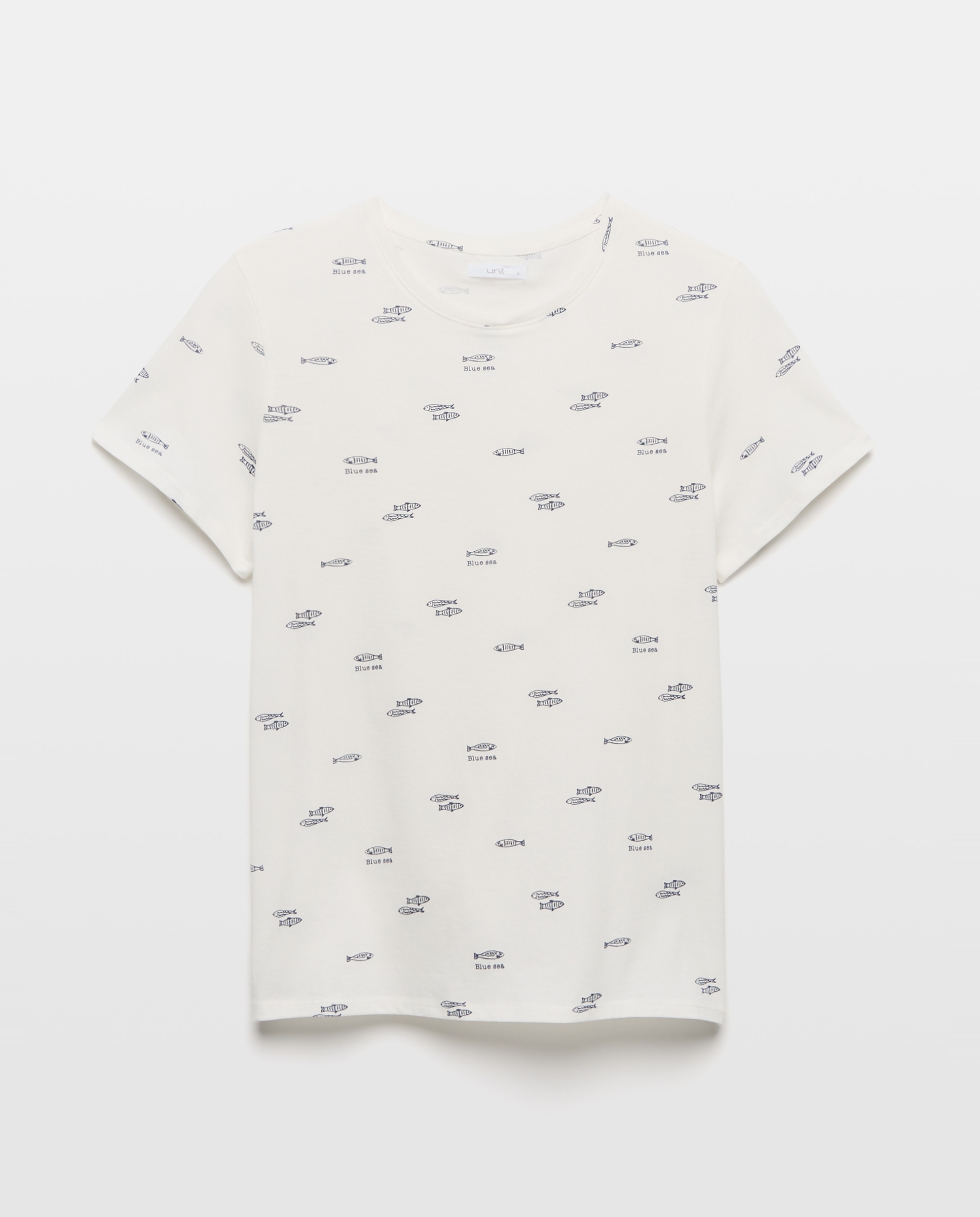 Camiseta estampada de mujer cuello caja Azul marino-4