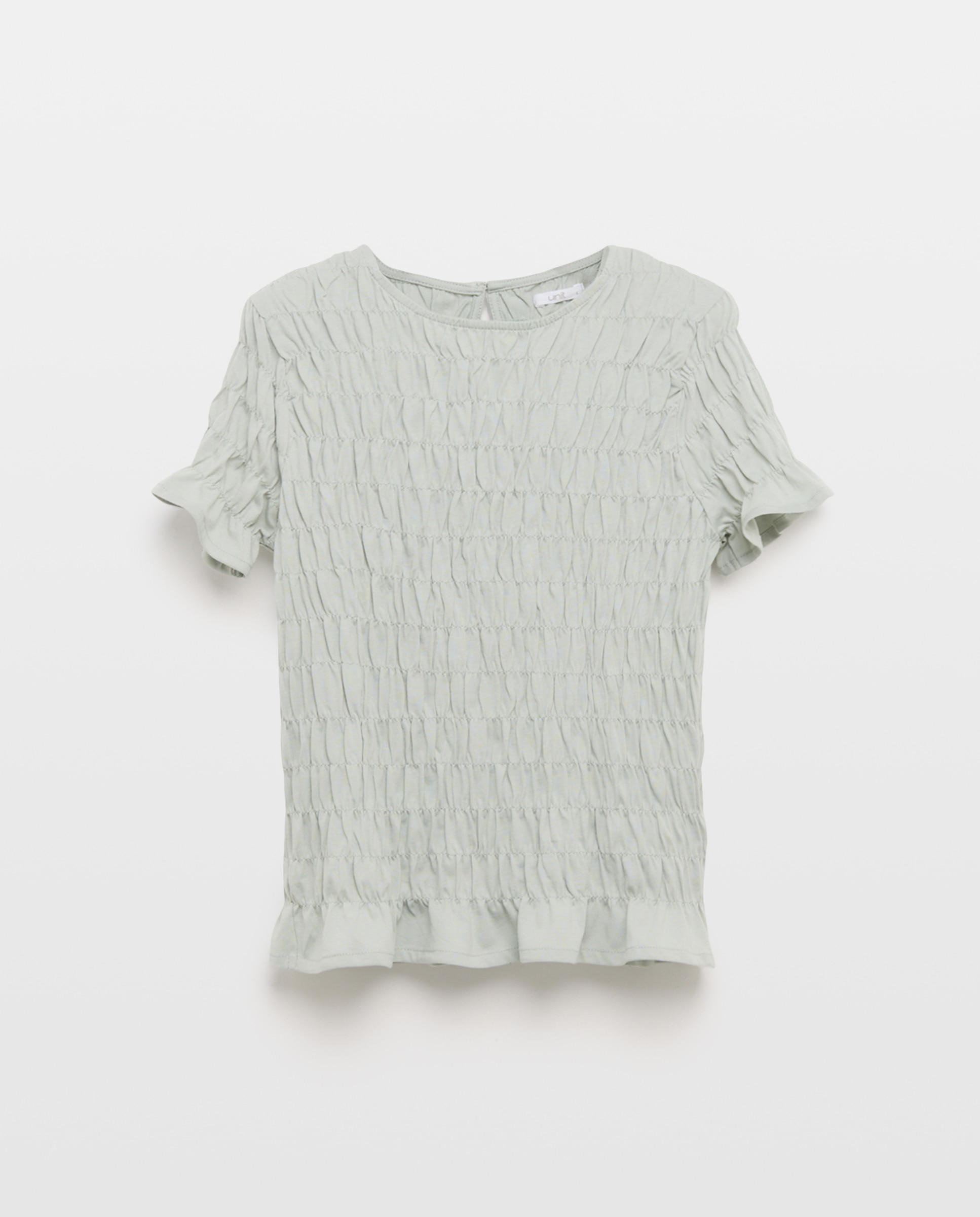 Camiseta de mujer cuello caja fruncida 582 Verde agua-5