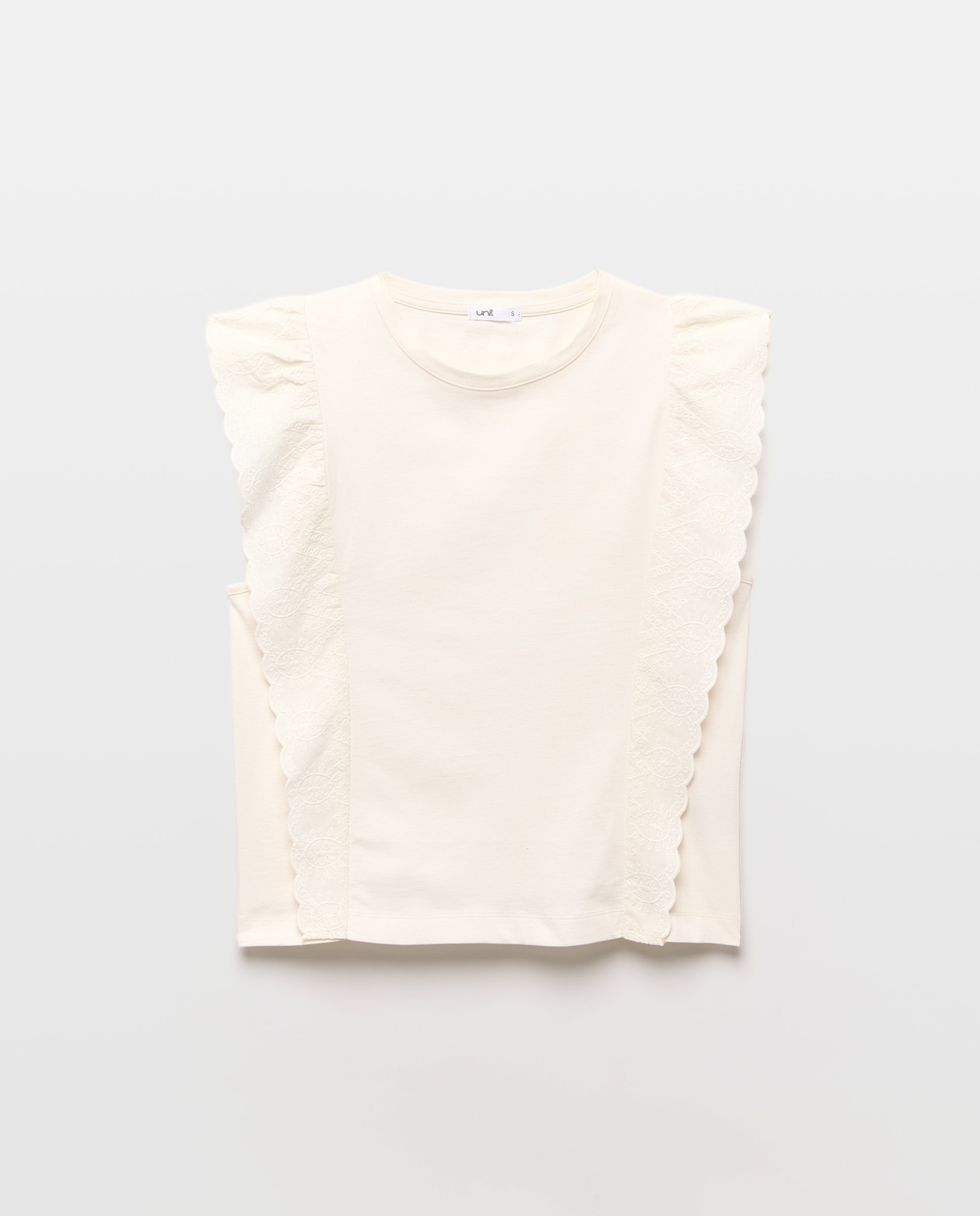 Camiseta de mujer cuello caja volantes Blanco-4