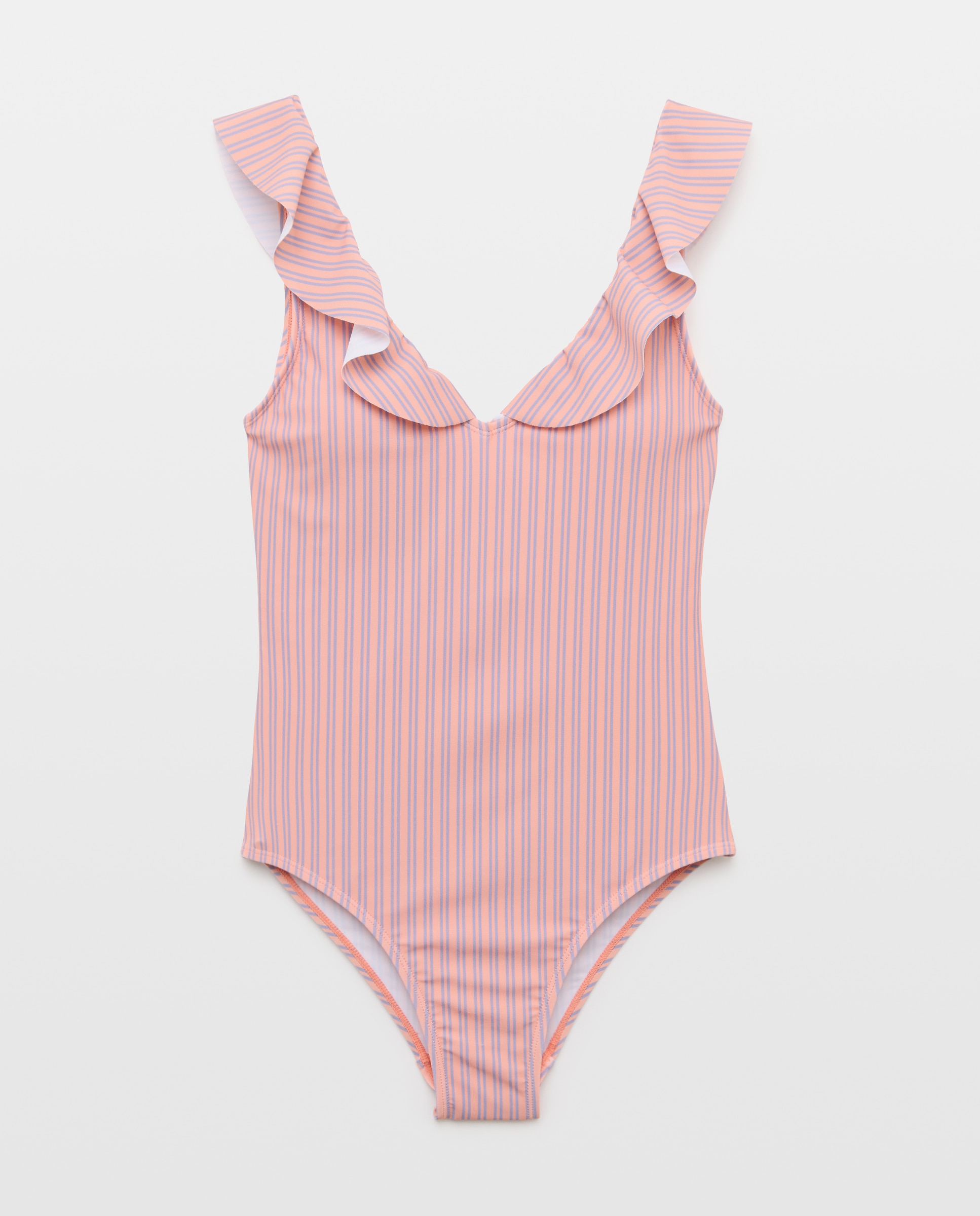 Bañador mujer escote pico volante Naranja-3