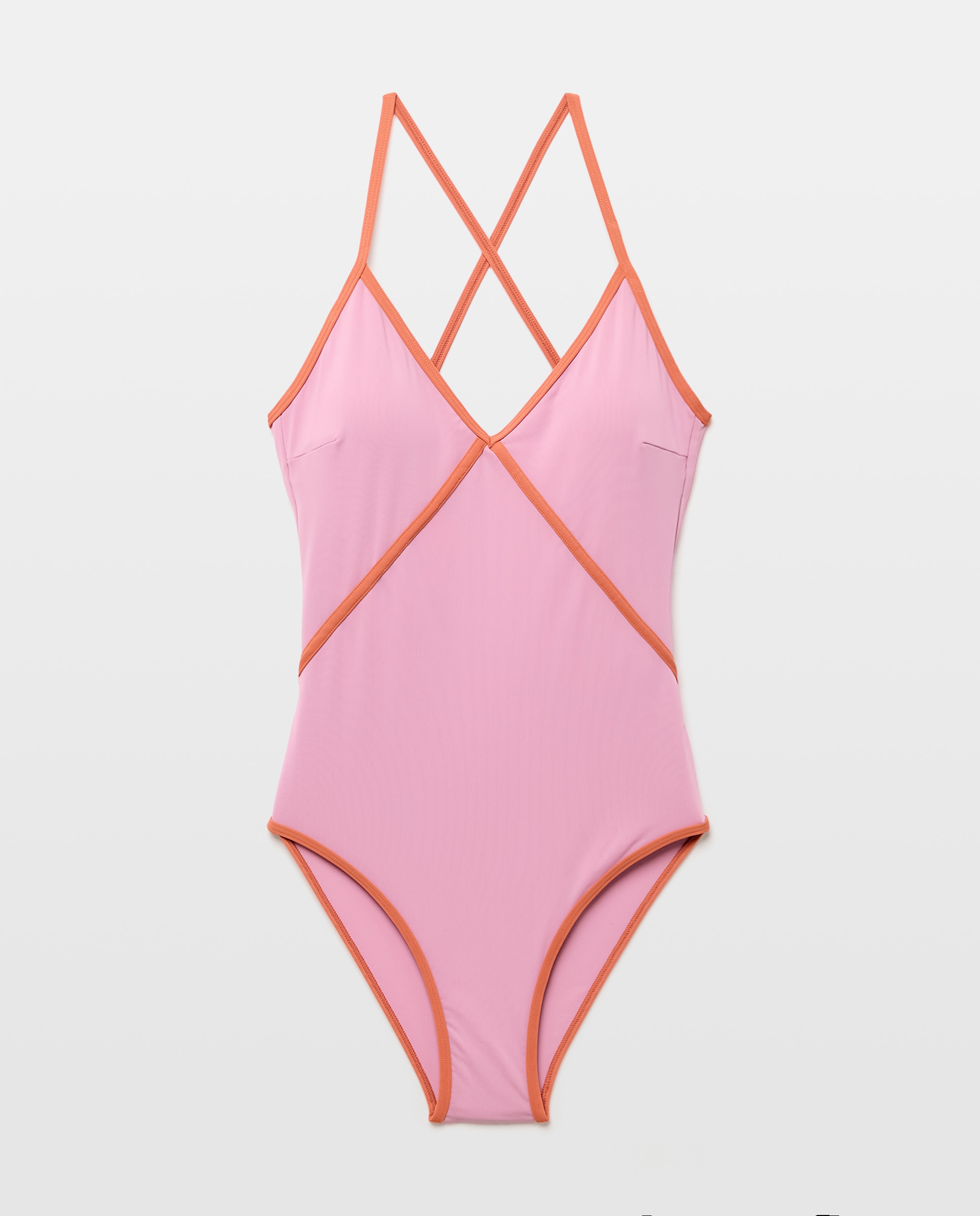 Bañador mujer contraste tirante fino 200 Rosa-3