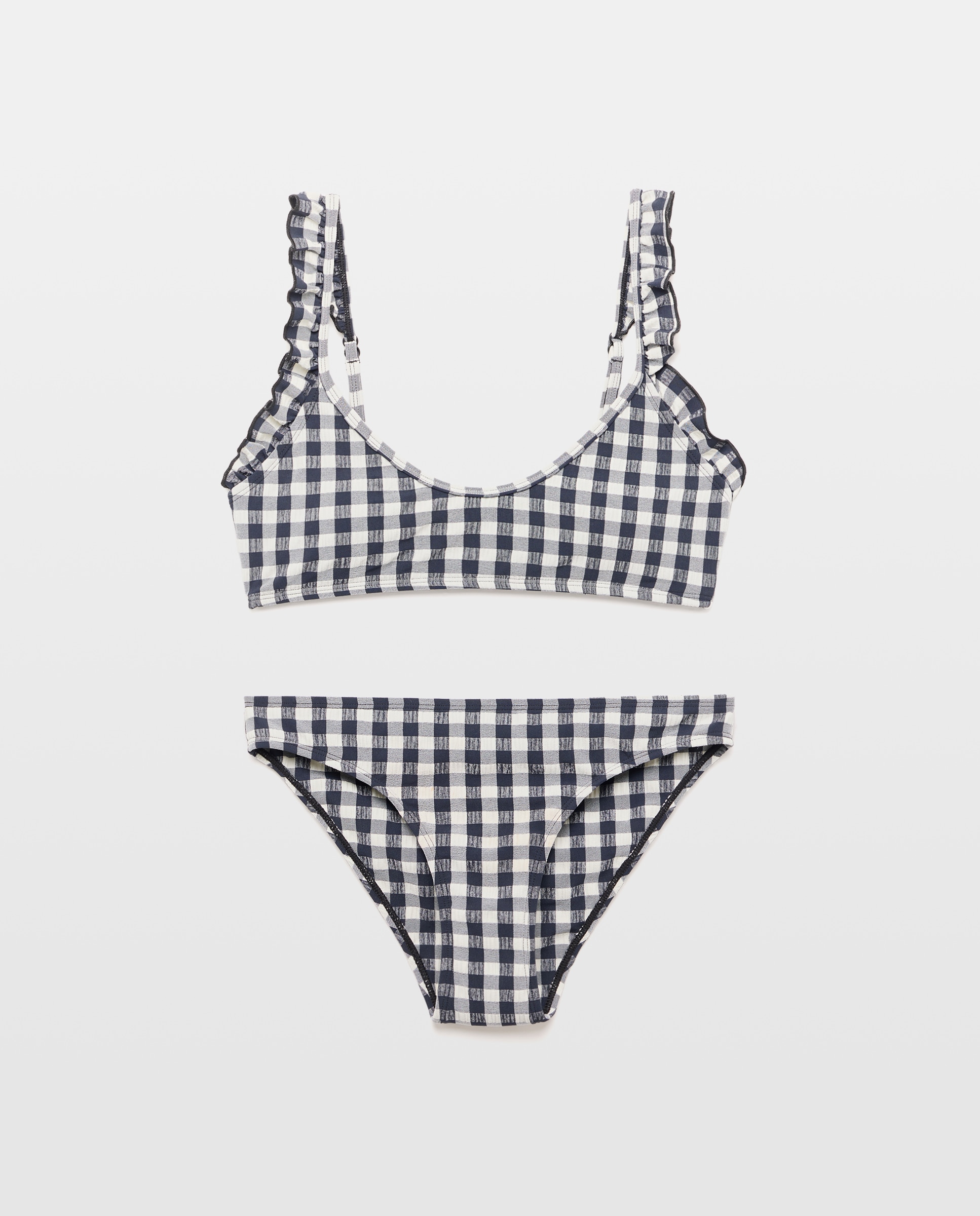 Bikini mujer volantes seersucker Negro-5