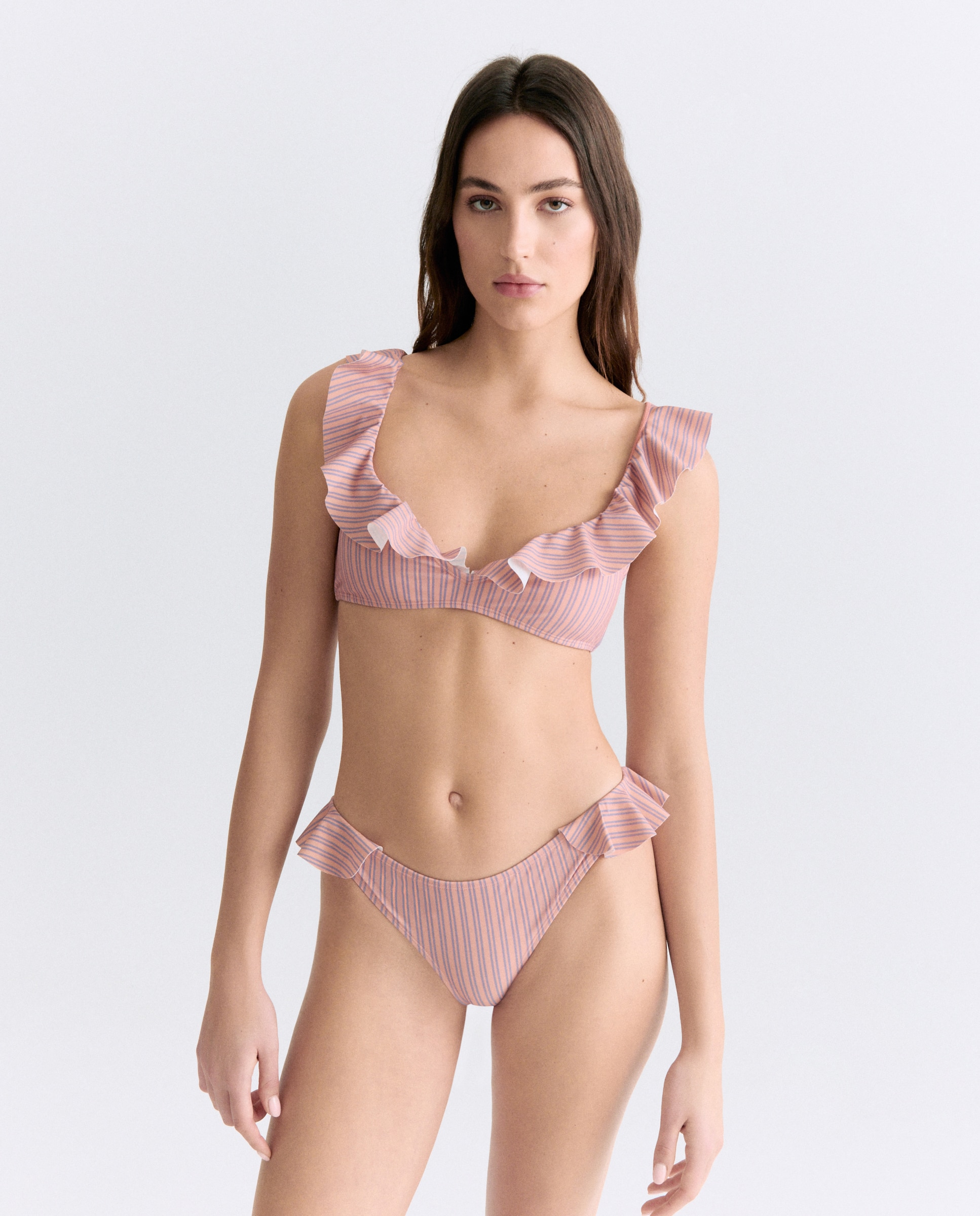 Bikini mujer escote pico volante Naranja-2