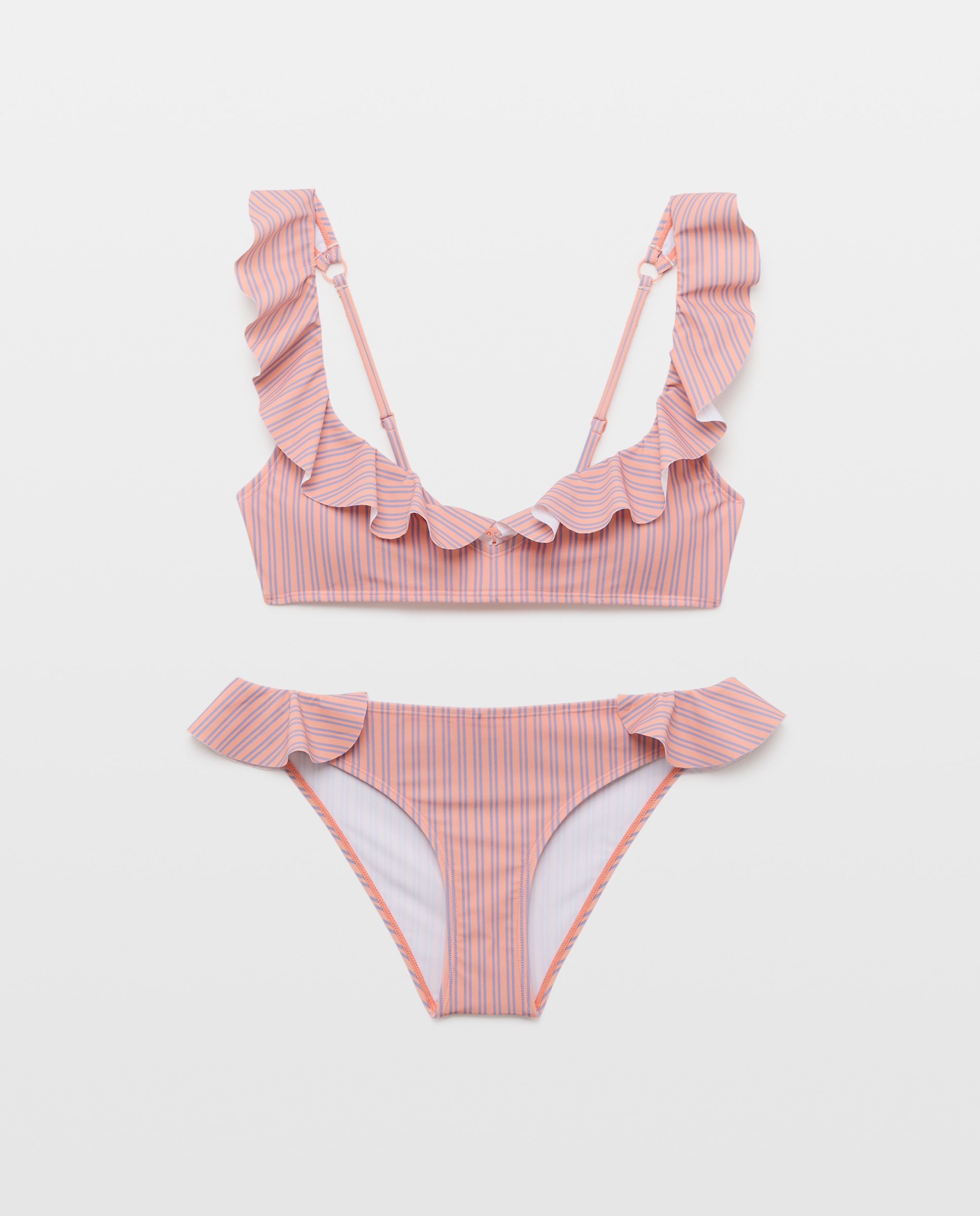 Bikini mujer escote pico volante Naranja-4