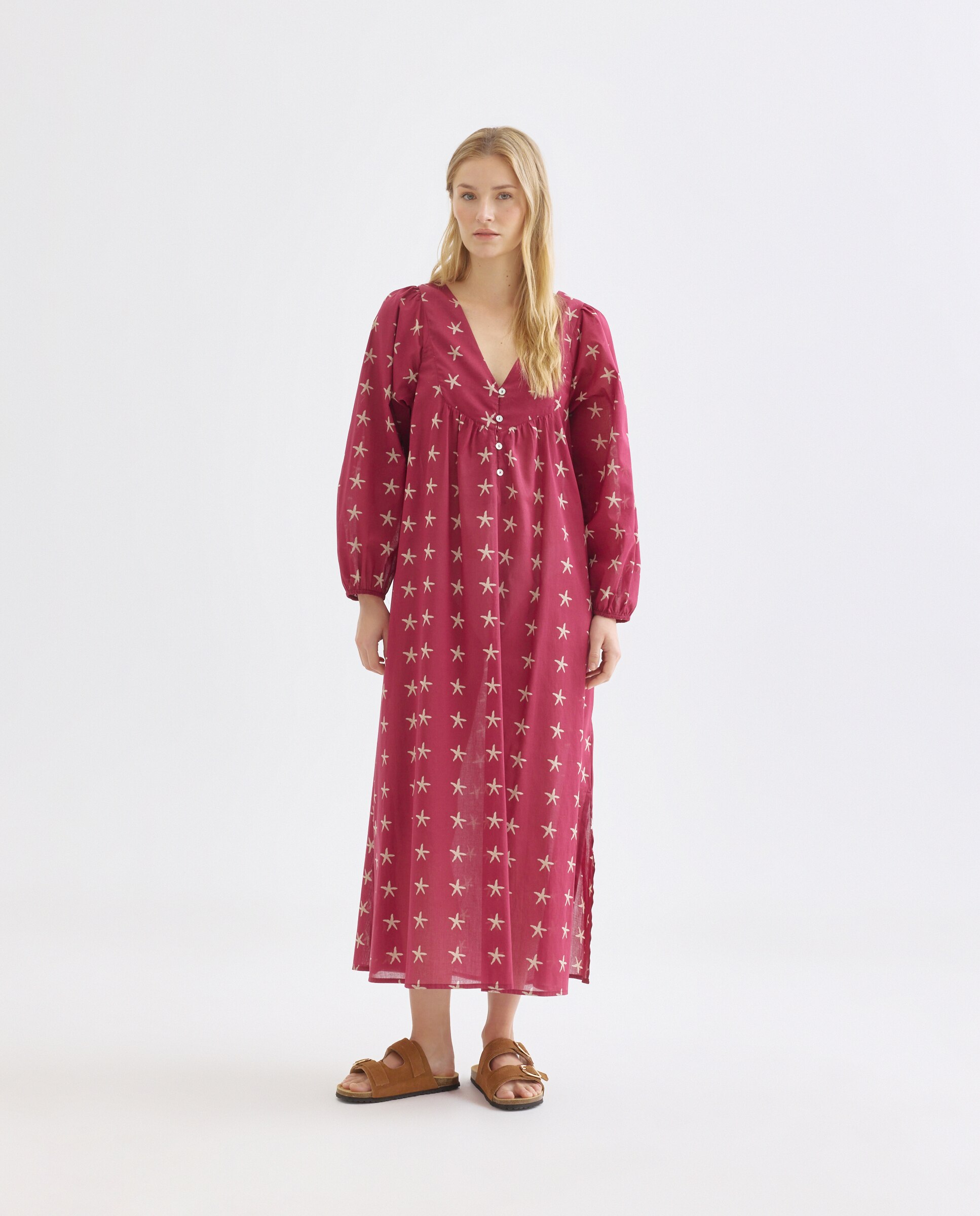 Caftán mujer largo algodón estampado Burdeos-1