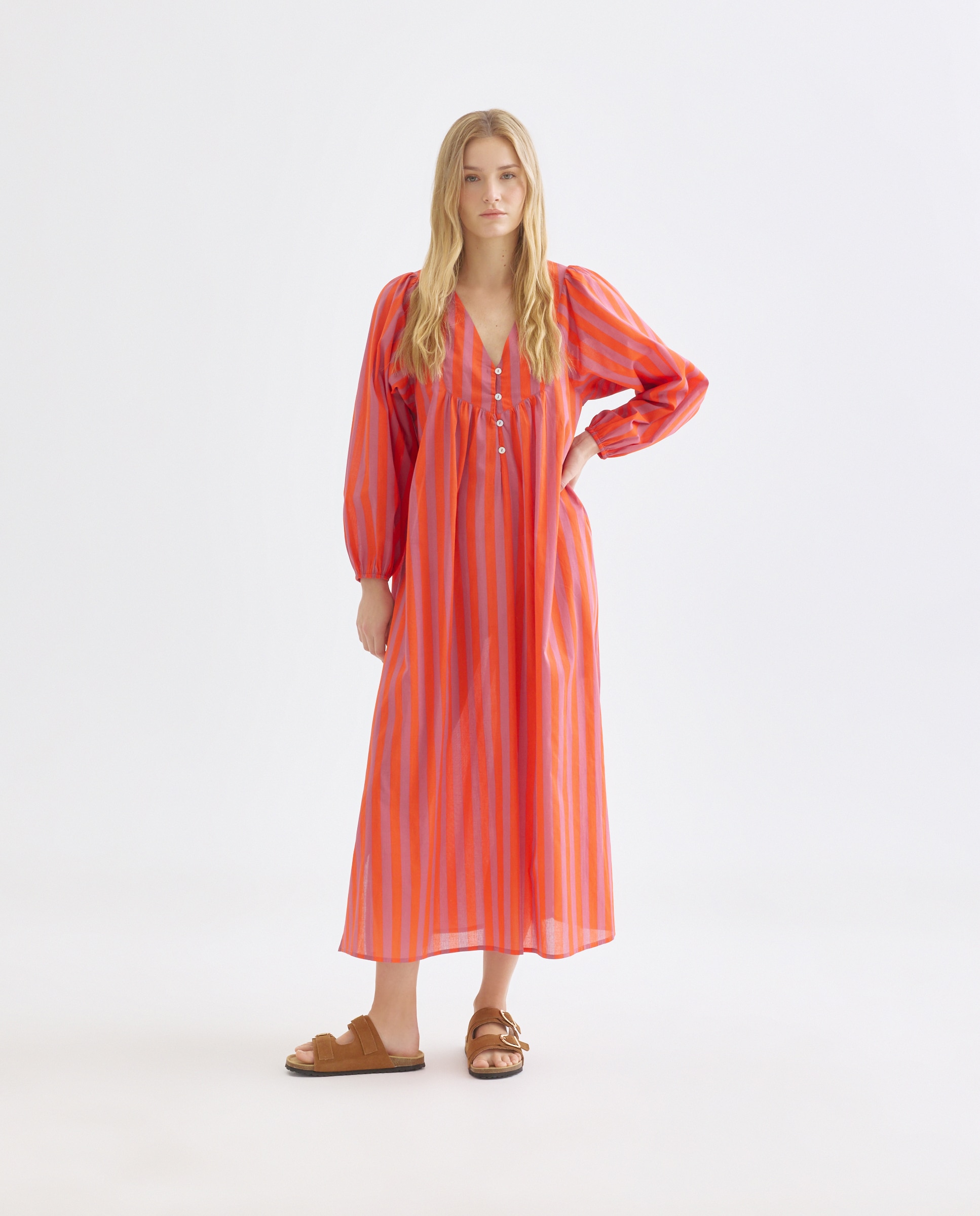 Caftán mujer largo algodón estampado 630 Coral-1