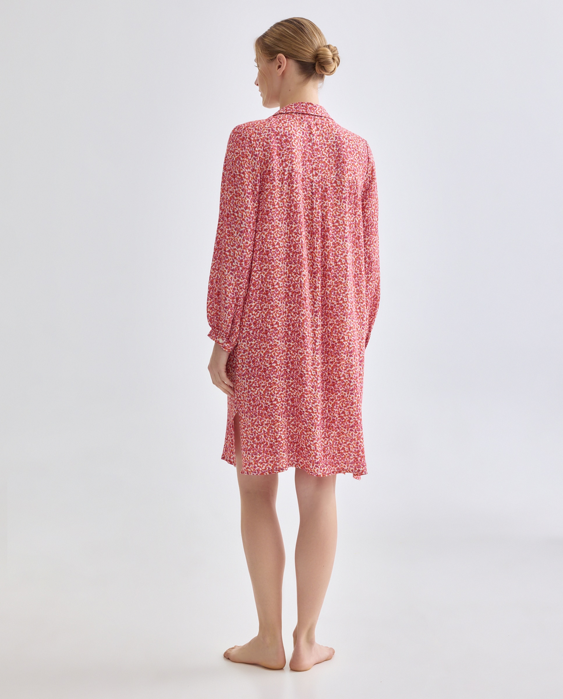 Caftán mujer camisero estampado Rosa-2