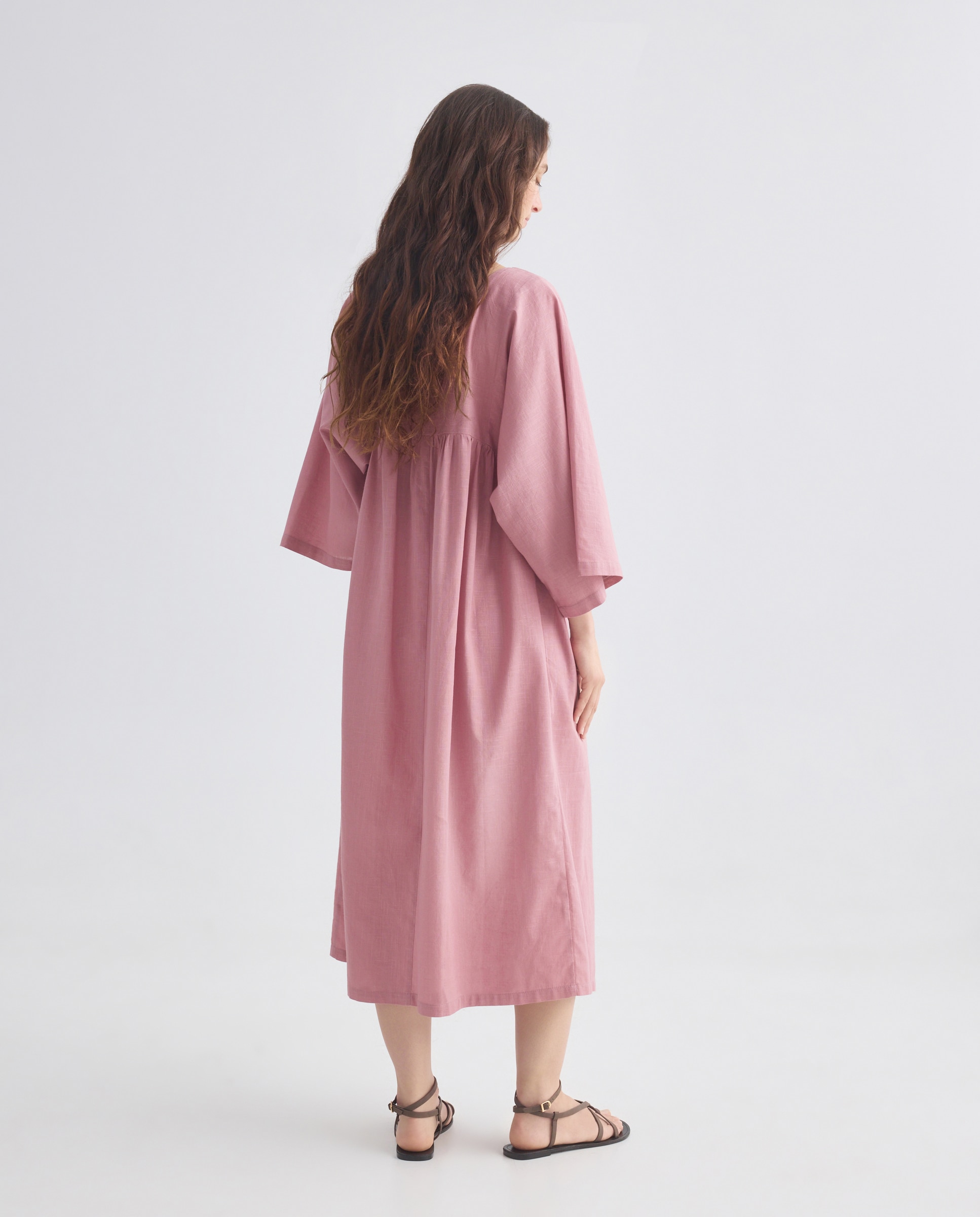 Caftán mujer largo algodón pechera 220 Rosa palo-2