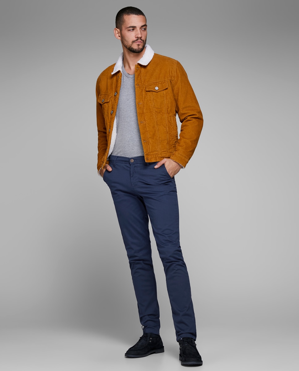 Calças chino de homem slim Azul-marinho-1