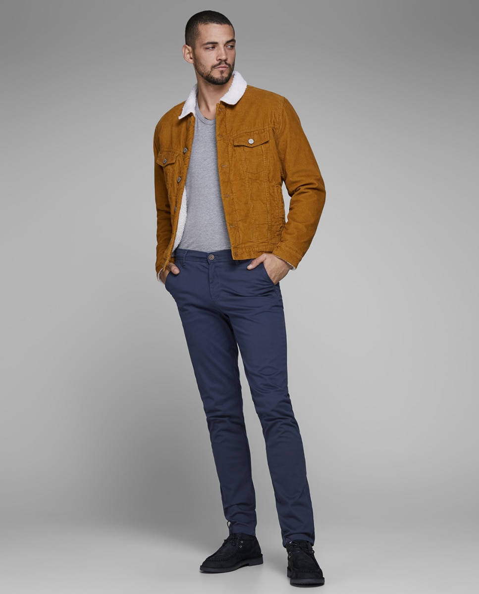 Calças chino de homem slim Azul-marinho-9