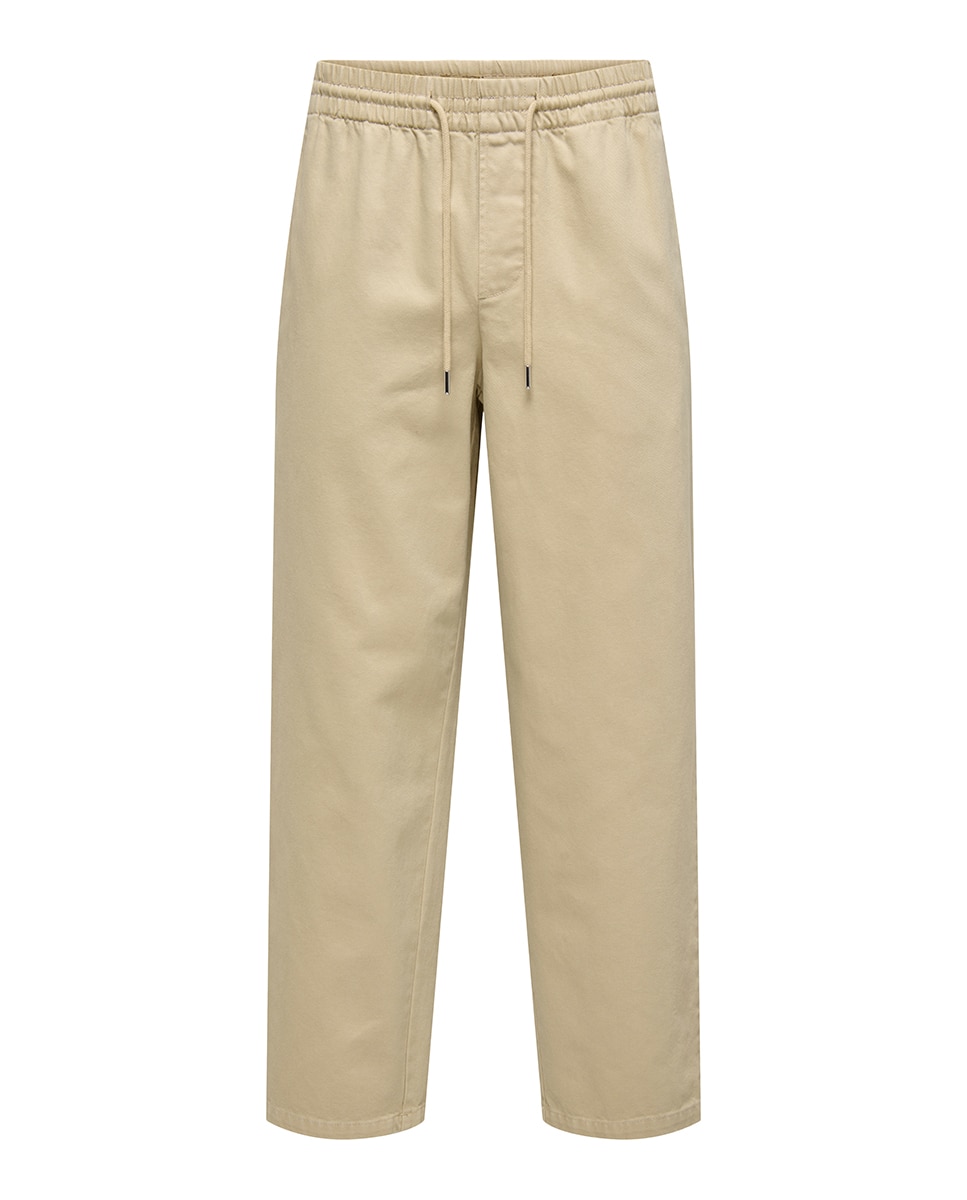 Calças Chino Loose Fit Bege-1
