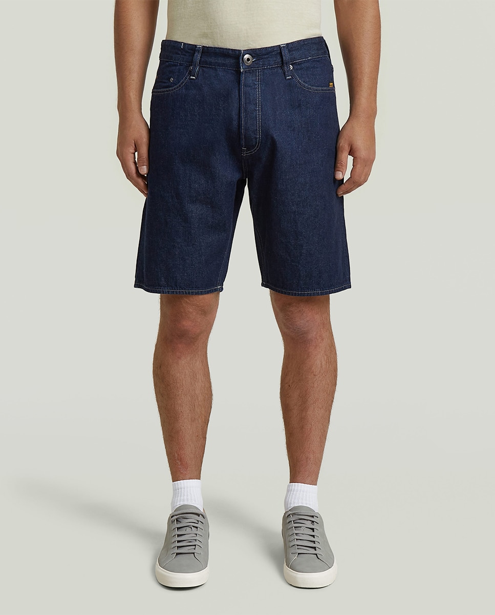 Bermudas de Ganga Dakota de Corte Straight e Cintura Média Azul-2