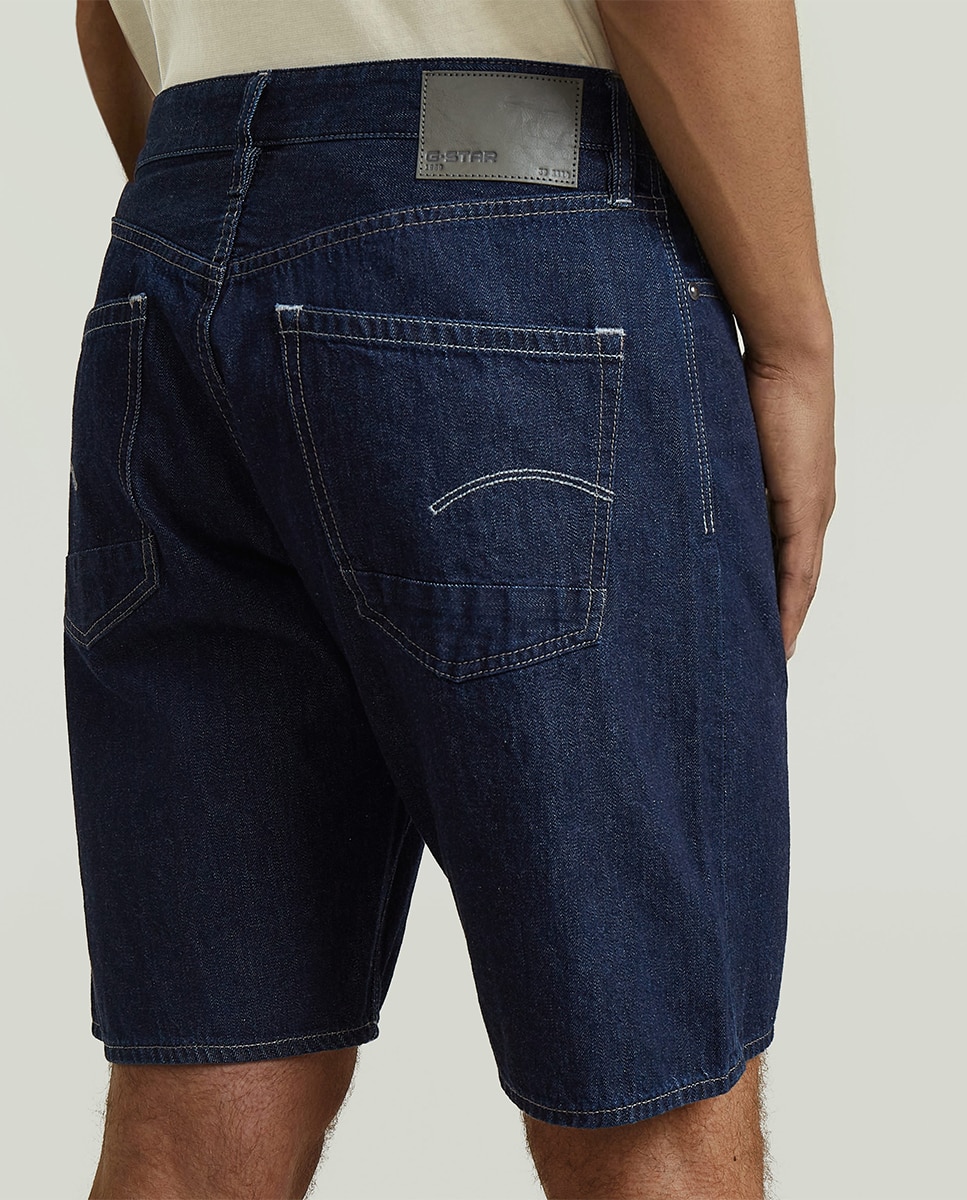 Bermudas de Ganga Dakota de Corte Straight e Cintura Média Azul-4