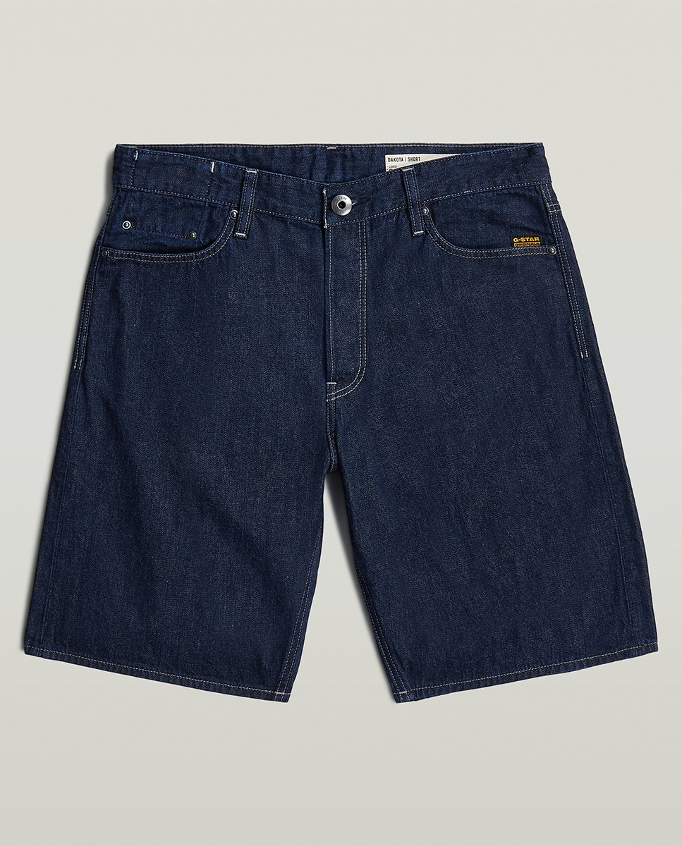 Bermudas de Ganga Dakota de Corte Straight e Cintura Média Azul-6