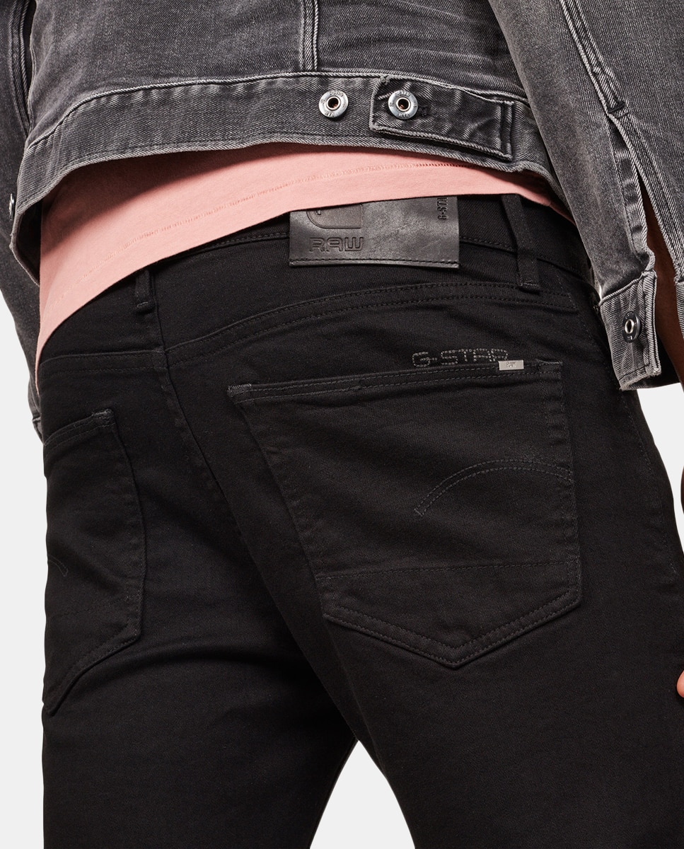 Jeans 3301 slim pretas de homem Preto-3