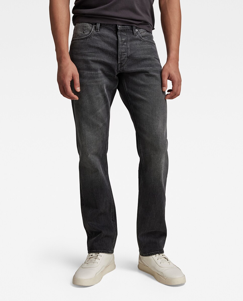 Jeans Mosa de Corte Regular e Perna Larga Preto-1