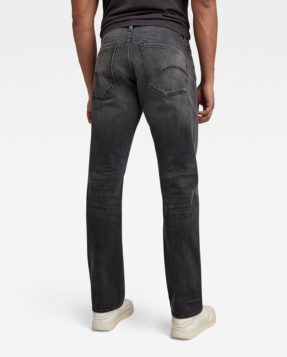 Jeans Mosa de Corte Regular e Perna Larga Preto-2
