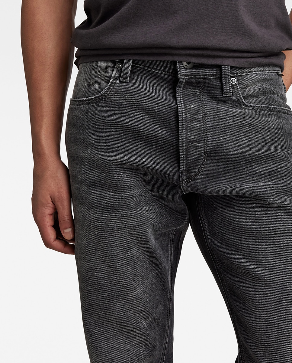 Jeans Mosa de Corte Regular e Perna Larga Preto-3