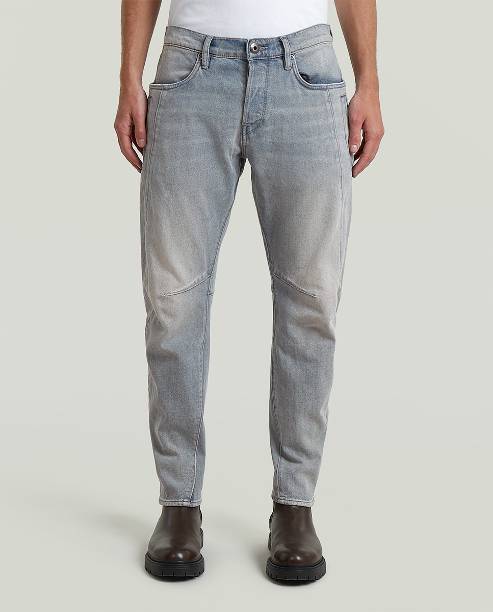 Jeans Contor 3D de Corte Justo e Cintura Média Cinzento-claro-2