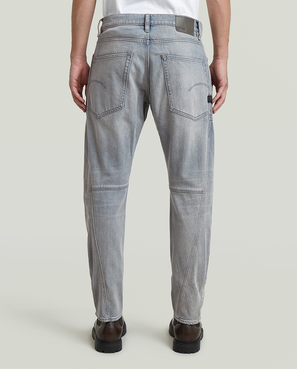 Jeans Contor 3D de Corte Justo e Cintura Média Cinzento-claro-3