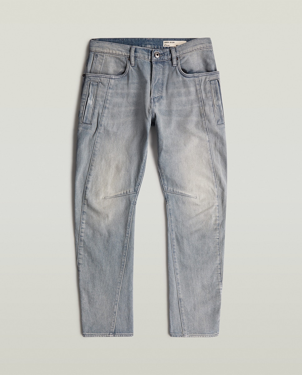 Jeans Contor 3D de Corte Justo e Cintura Média Cinzento-claro-6