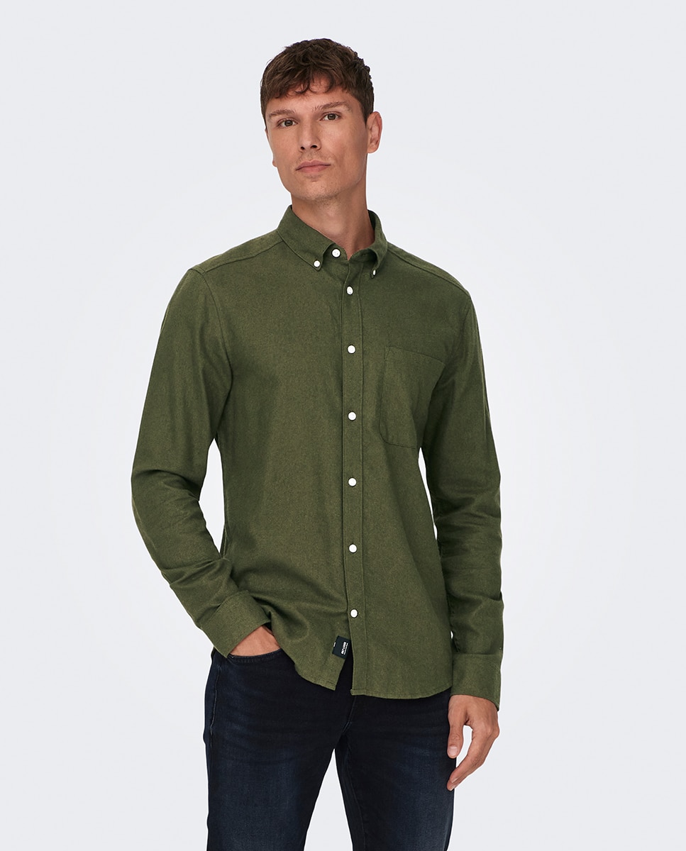 Camisa Slim Fit Verde-escuro-1