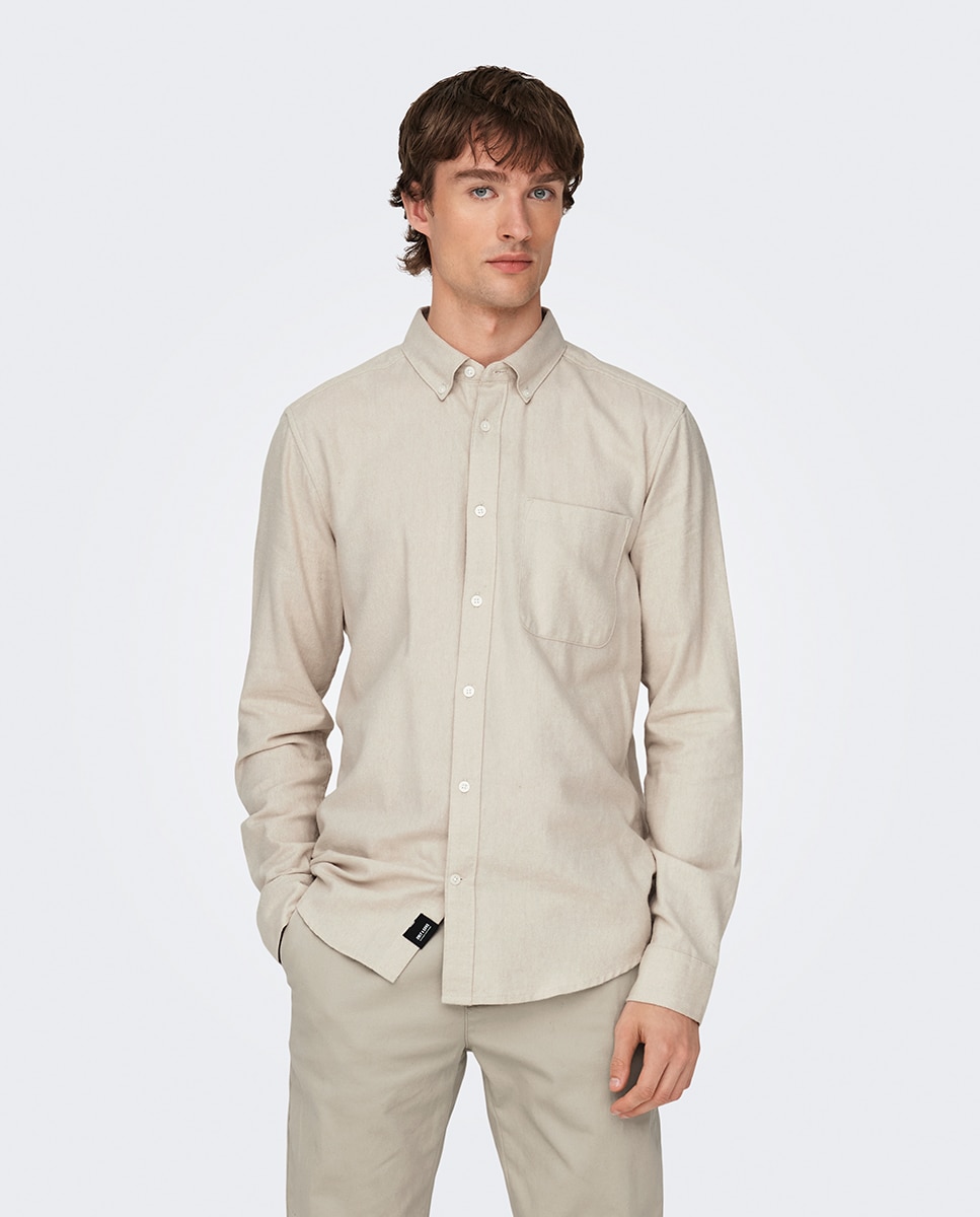 Camisa Slim Fit Bege-1