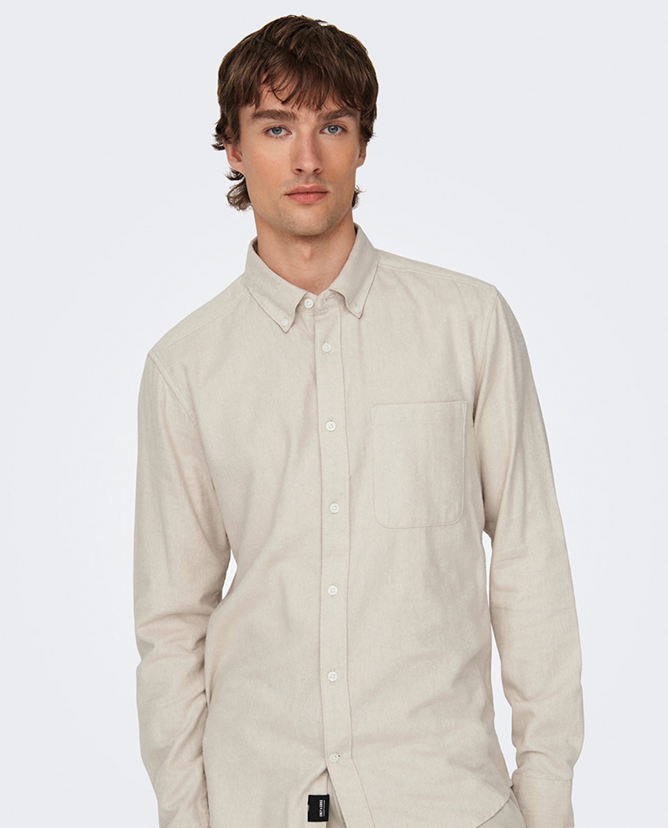Camisa Slim Fit Bege-3