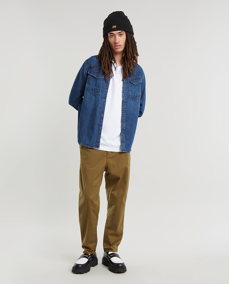 Camisa Slim de Corte Justo e em Ganga Azul-8