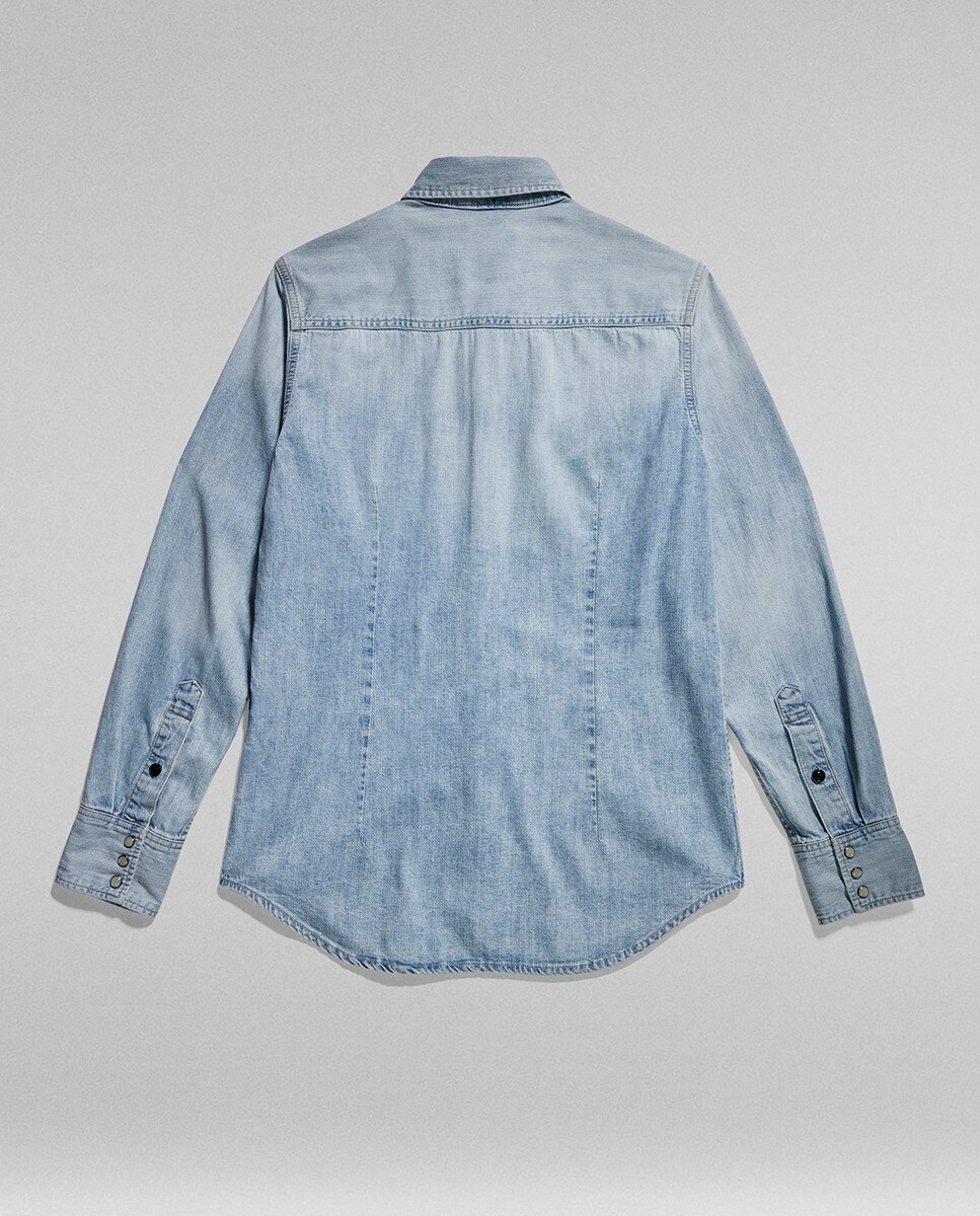 Camisa Slim de Corte Justo e em Ganga Azul-7