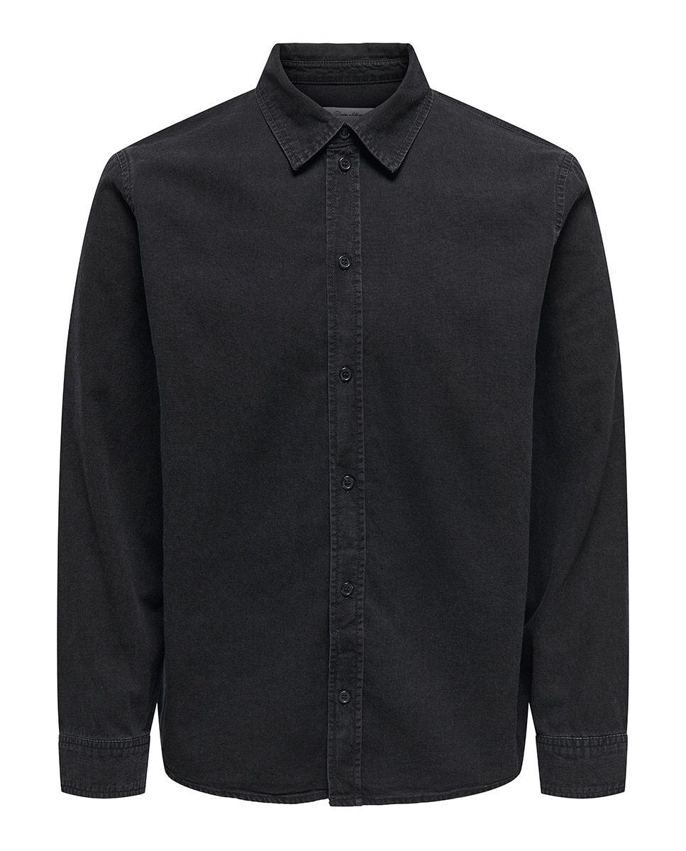 Camisa de Ganga Regular Fit com Manga Comprida Preto-1