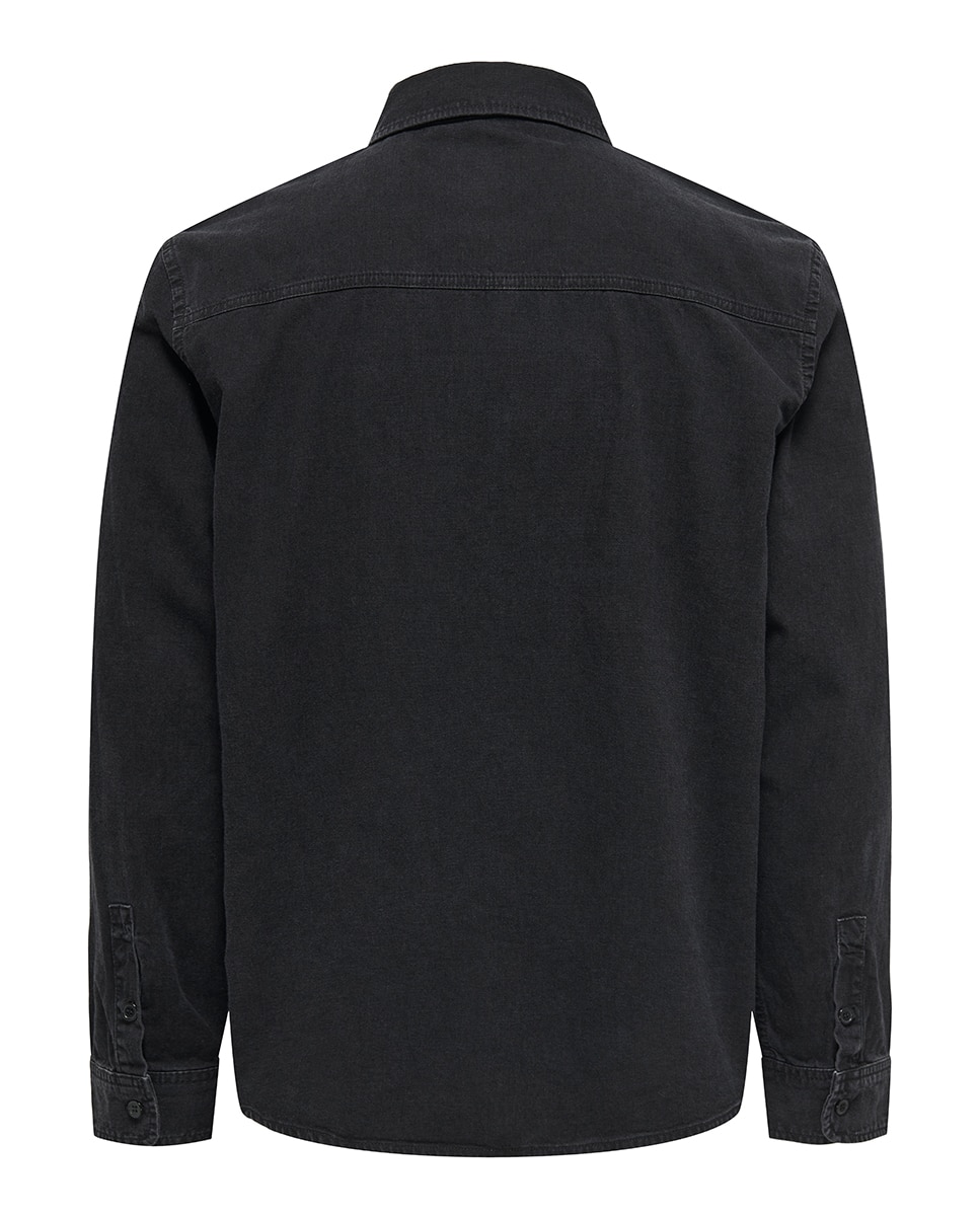 Camisa de Ganga Regular Fit com Manga Comprida Preto-2