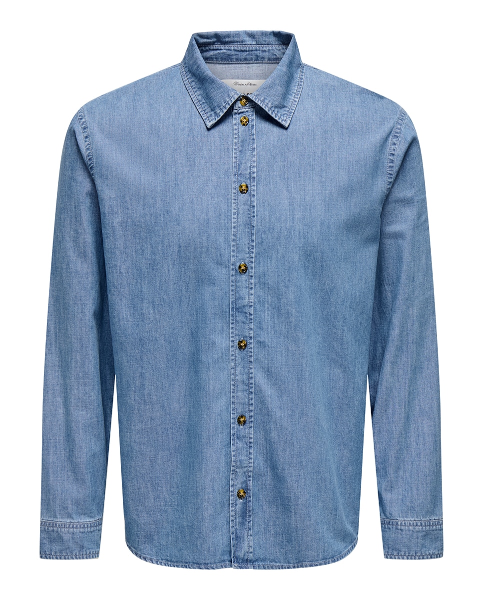 Camisa de Ganga Regular Fit com Manga Comprida Azul-1