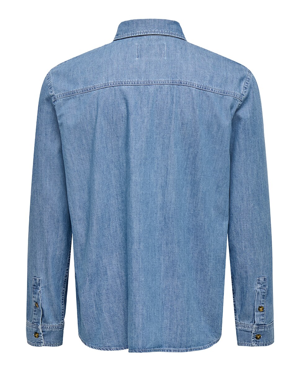 Camisa de Ganga Regular Fit com Manga Comprida Azul-2