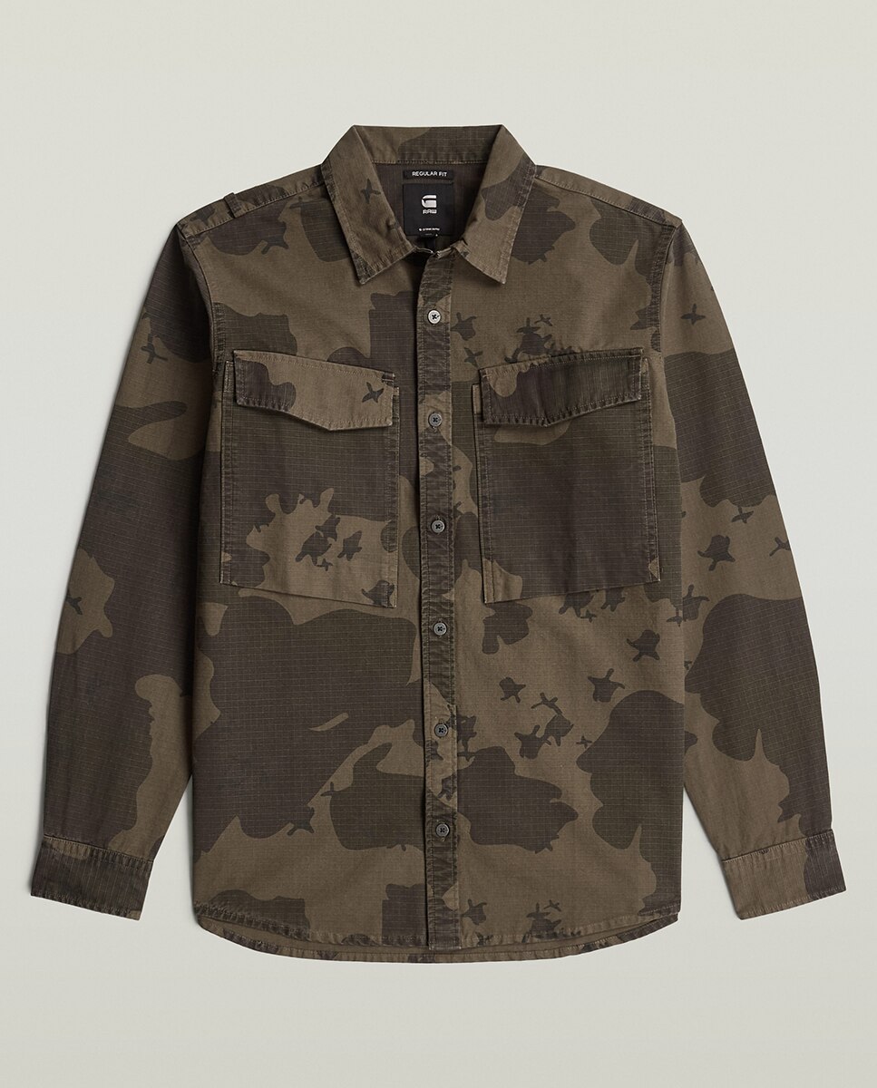 Camisa Regular de Estilo Camuflagem com Manga Comprida Caqui-4