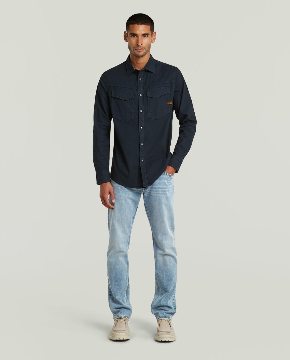 Camisa de Manga Comprida e Corte Justo Azul-7